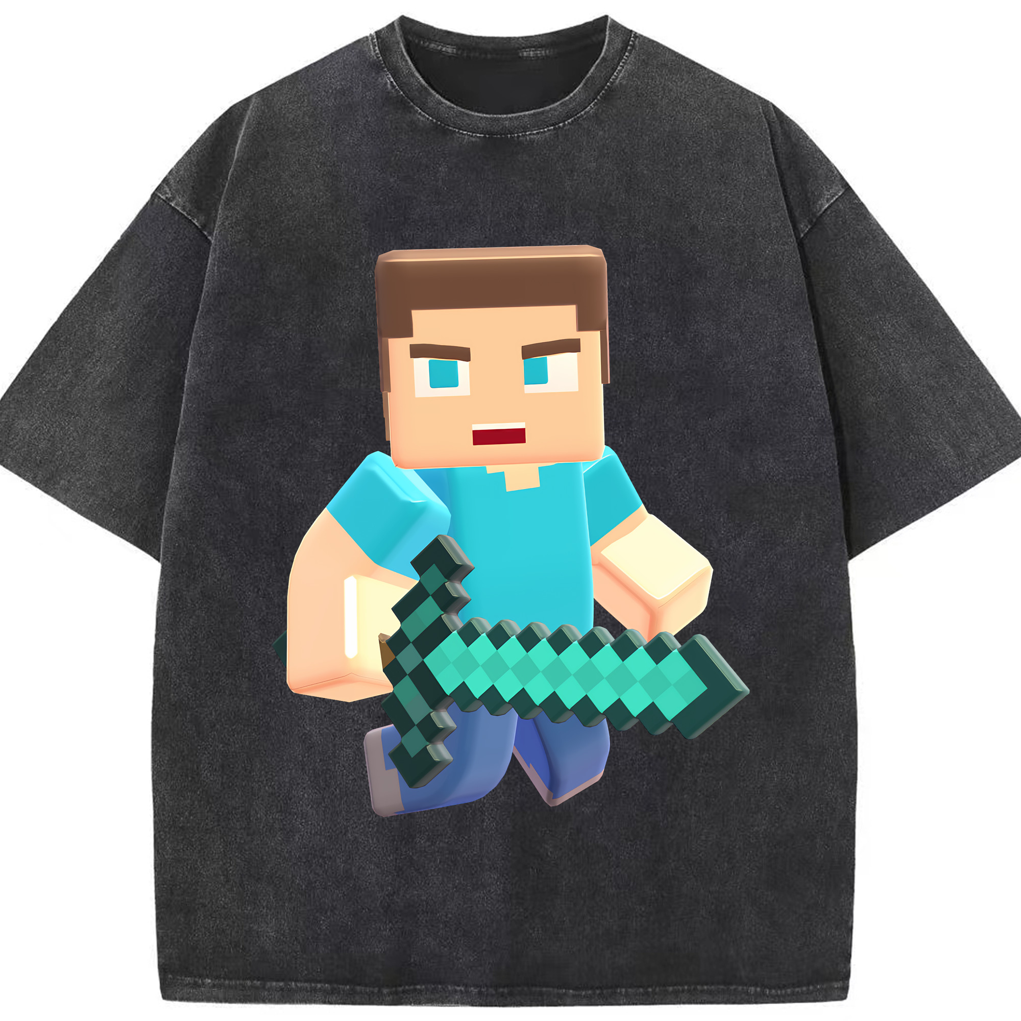 （画像用） マインクラフト ブロックの世界 Minecraft MC Block world 綿100% ヴィンテージ風 半袖Tシャツ（フロントプリント）
