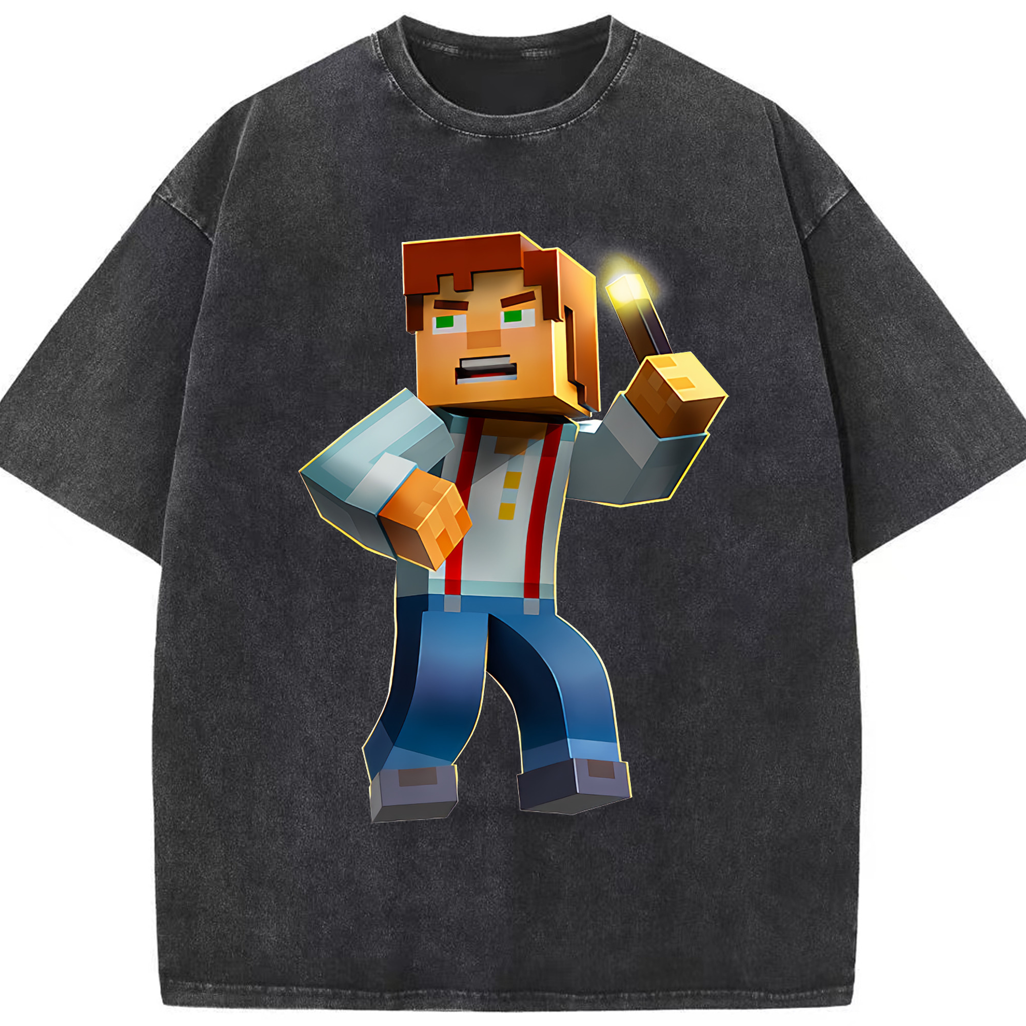 （画像用） マインクラフト ブロックの世界 Minecraft MC Block world 綿100% ヴィンテージ風 半袖Tシャツ（フロントプリント）