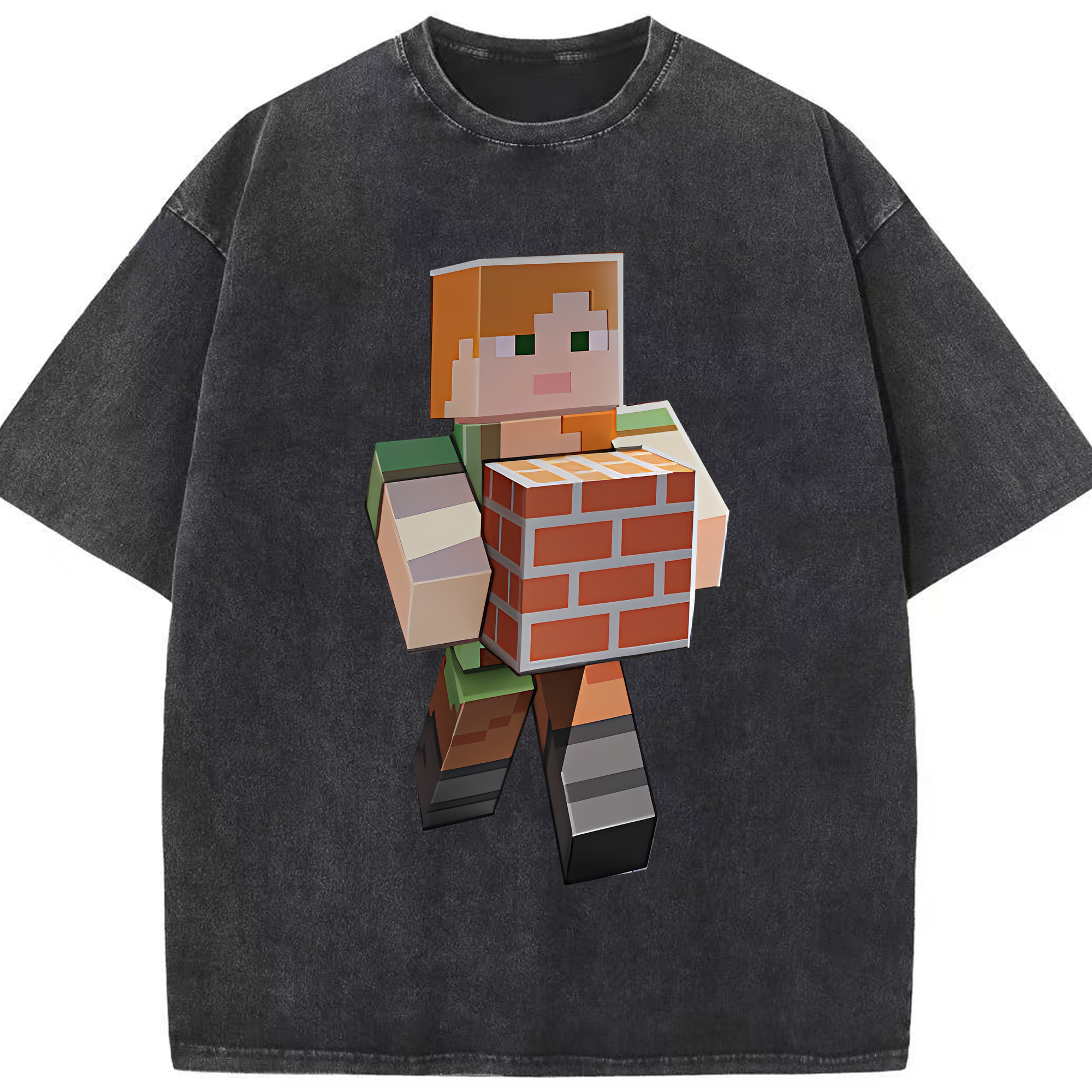 （画像用） マインクラフト ブロックの世界 Minecraft MC Block world 綿100% ヴィンテージ風 半袖Tシャツ（フロントプリント）