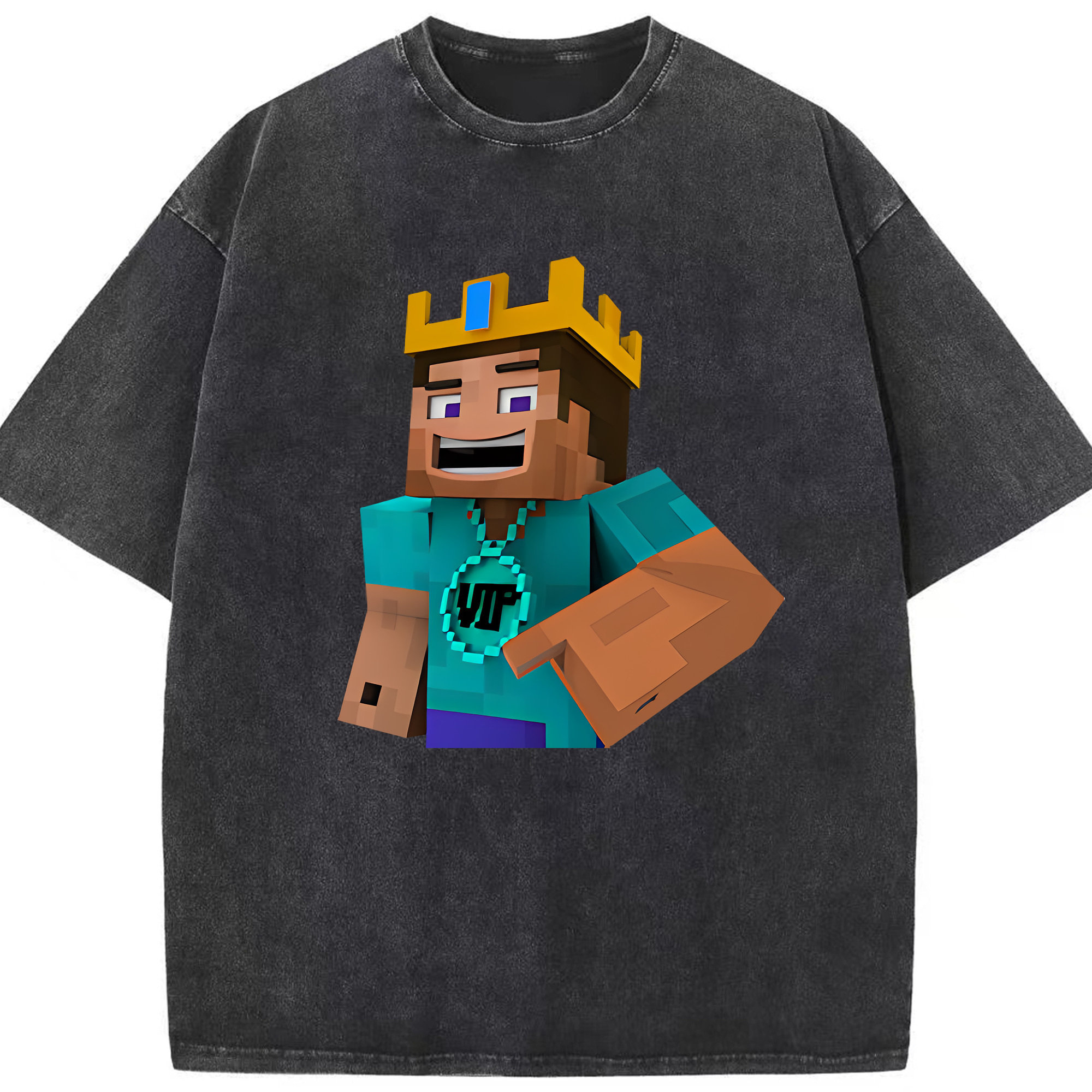 （画像用） マインクラフト ブロックの世界 Minecraft MC Block world 綿100% ヴィンテージ風 半袖Tシャツ（フロントプリント）