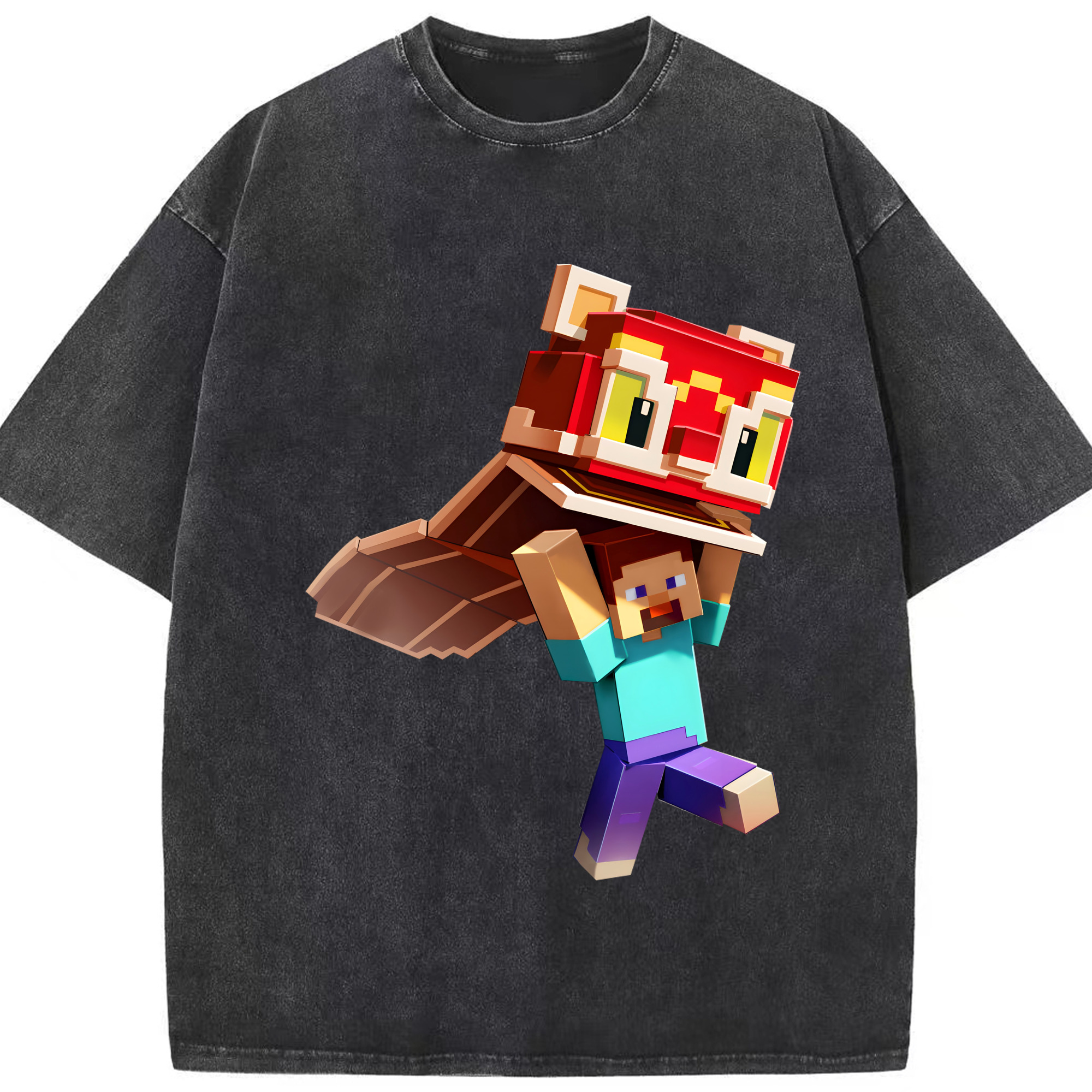 （画像用） マインクラフト ブロックの世界 Minecraft MC Block world 綿100% ヴィンテージ風 半袖Tシャツ（フロントプリント）