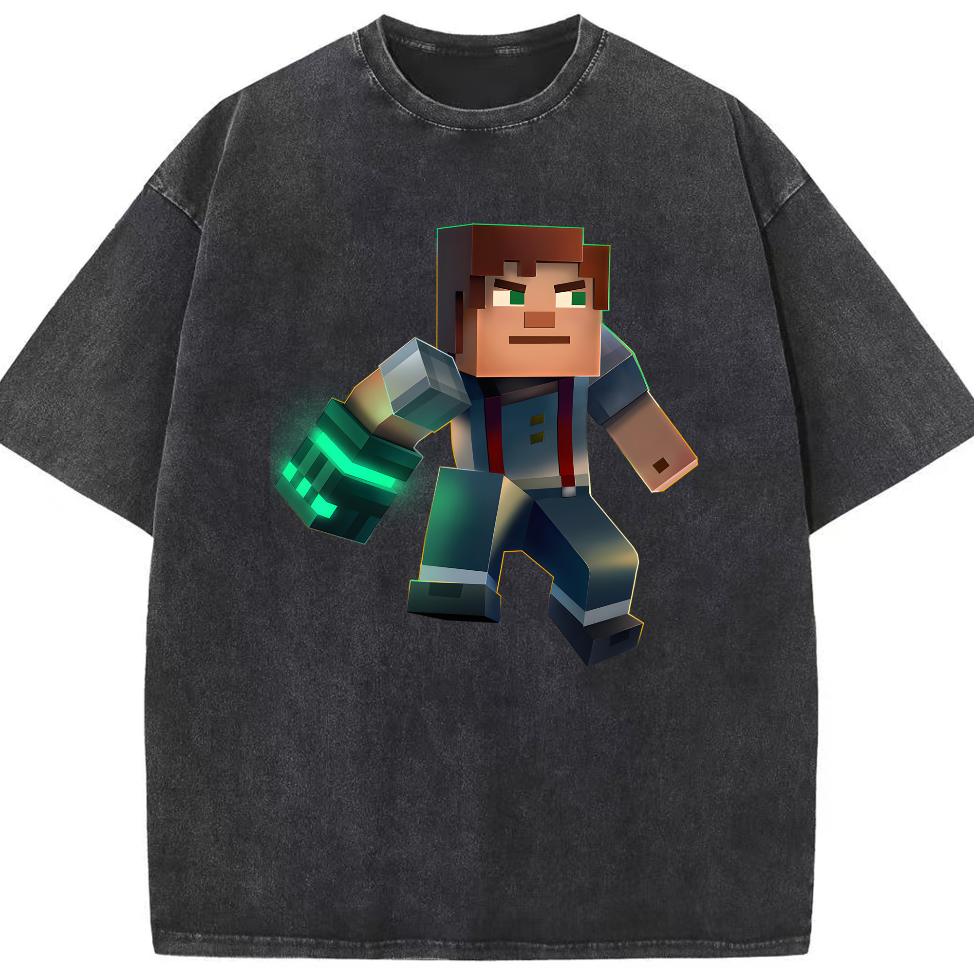 （画像用） マインクラフト ブロックの世界 Minecraft MC Block world 綿100% ヴィンテージ風 半袖Tシャツ（フロントプリント）