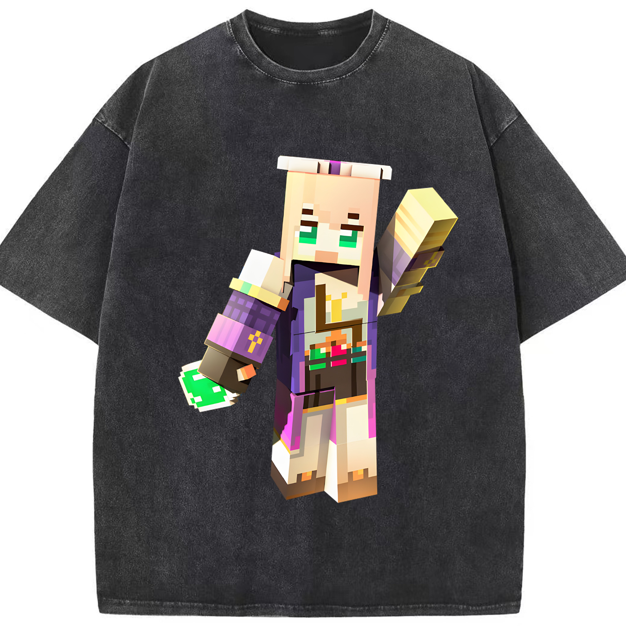 （画像用） マインクラフト ブロックの世界 Minecraft MC Block world 綿100% ヴィンテージ風 半袖Tシャツ（フロントプリント）