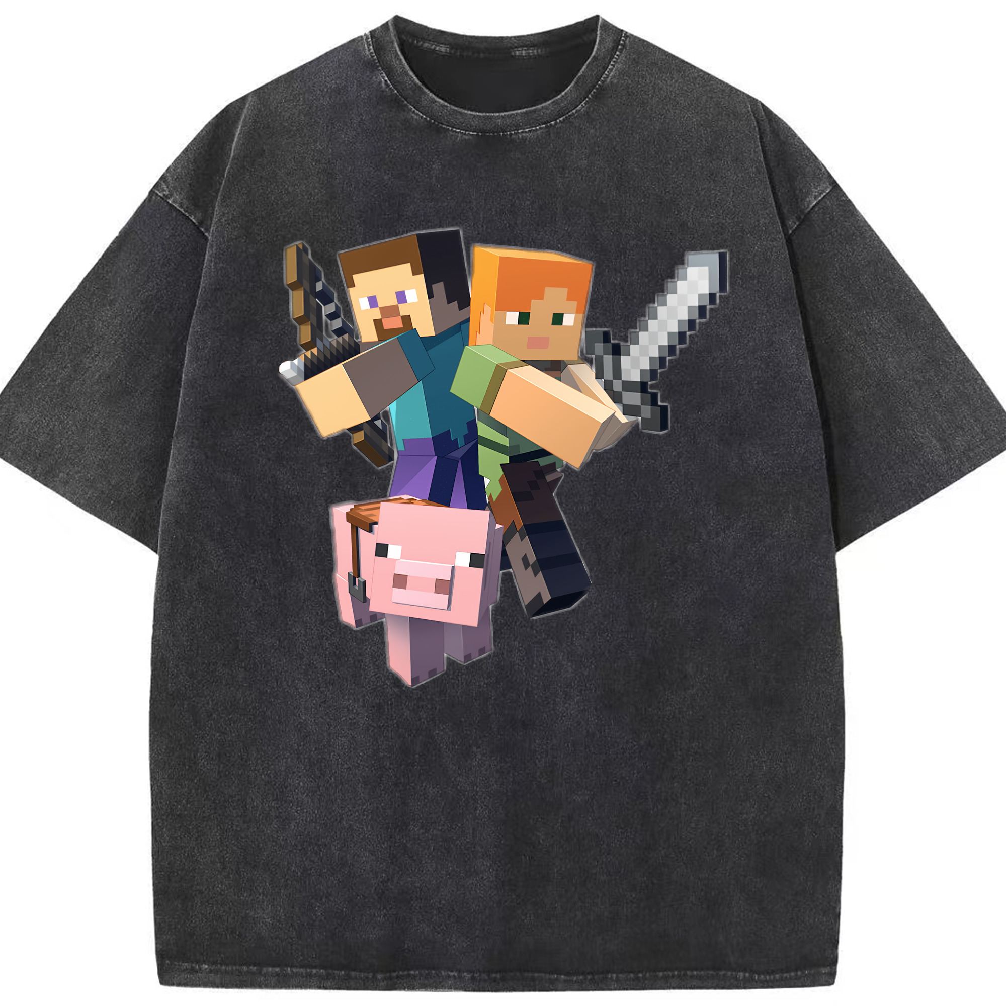 （画像用） マインクラフト ブロックの世界 Minecraft MC Block world 綿100% ヴィンテージ風 半袖Tシャツ（フロントプリント）