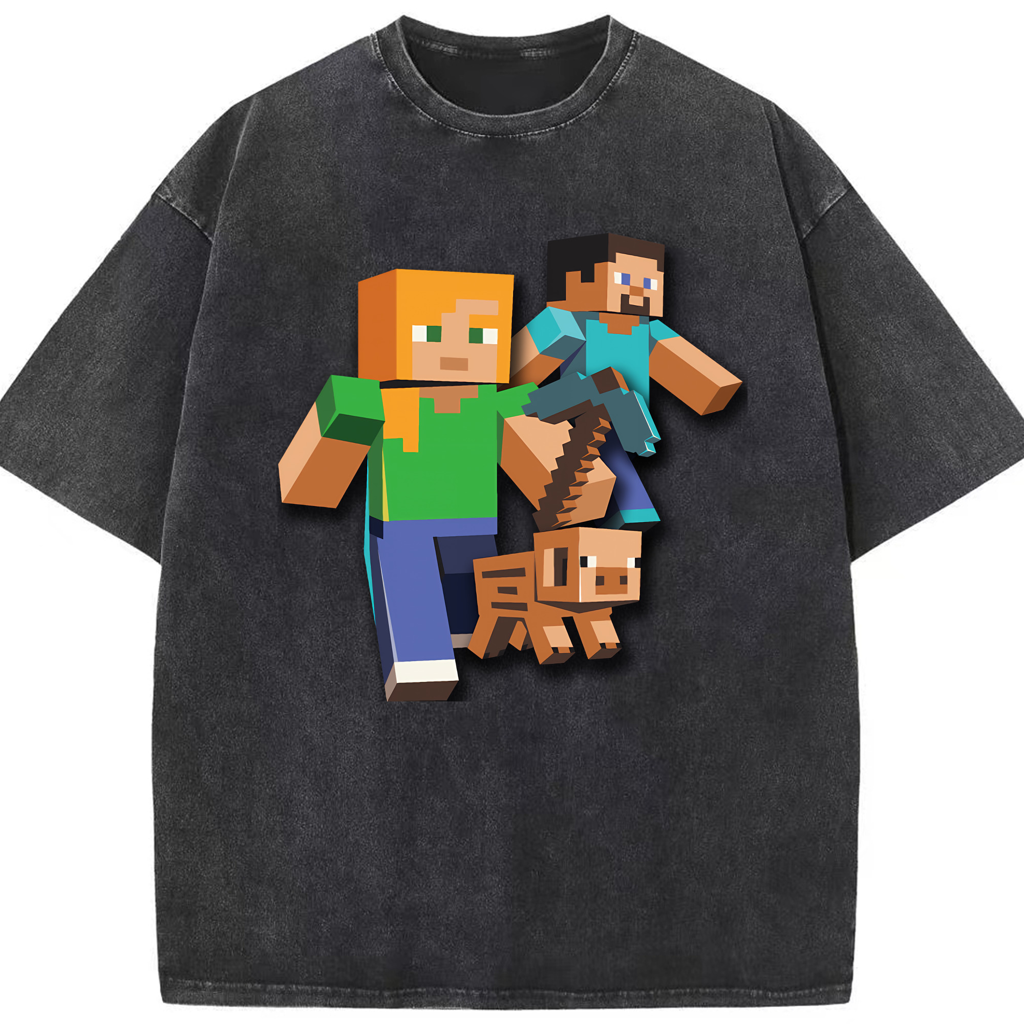 （画像用） マインクラフト ブロックの世界 Minecraft MC Block world 綿100% ヴィンテージ風 半袖Tシャツ（フロントプリント）