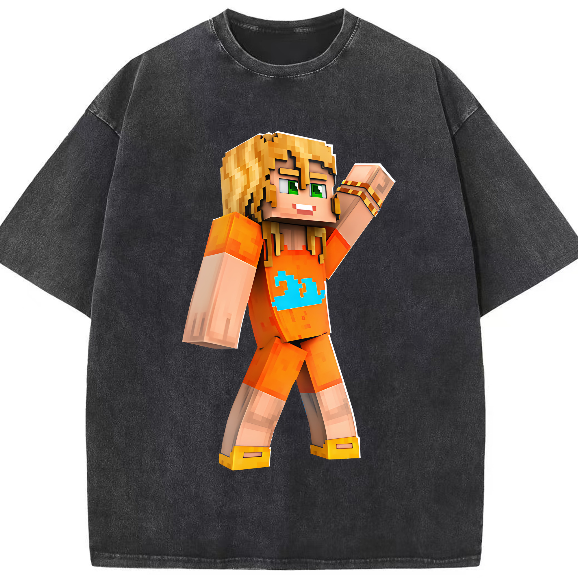 （画像用） マインクラフト ブロックの世界 Minecraft MC Block world 綿100% ヴィンテージ風 半袖Tシャツ（フロントプリント）