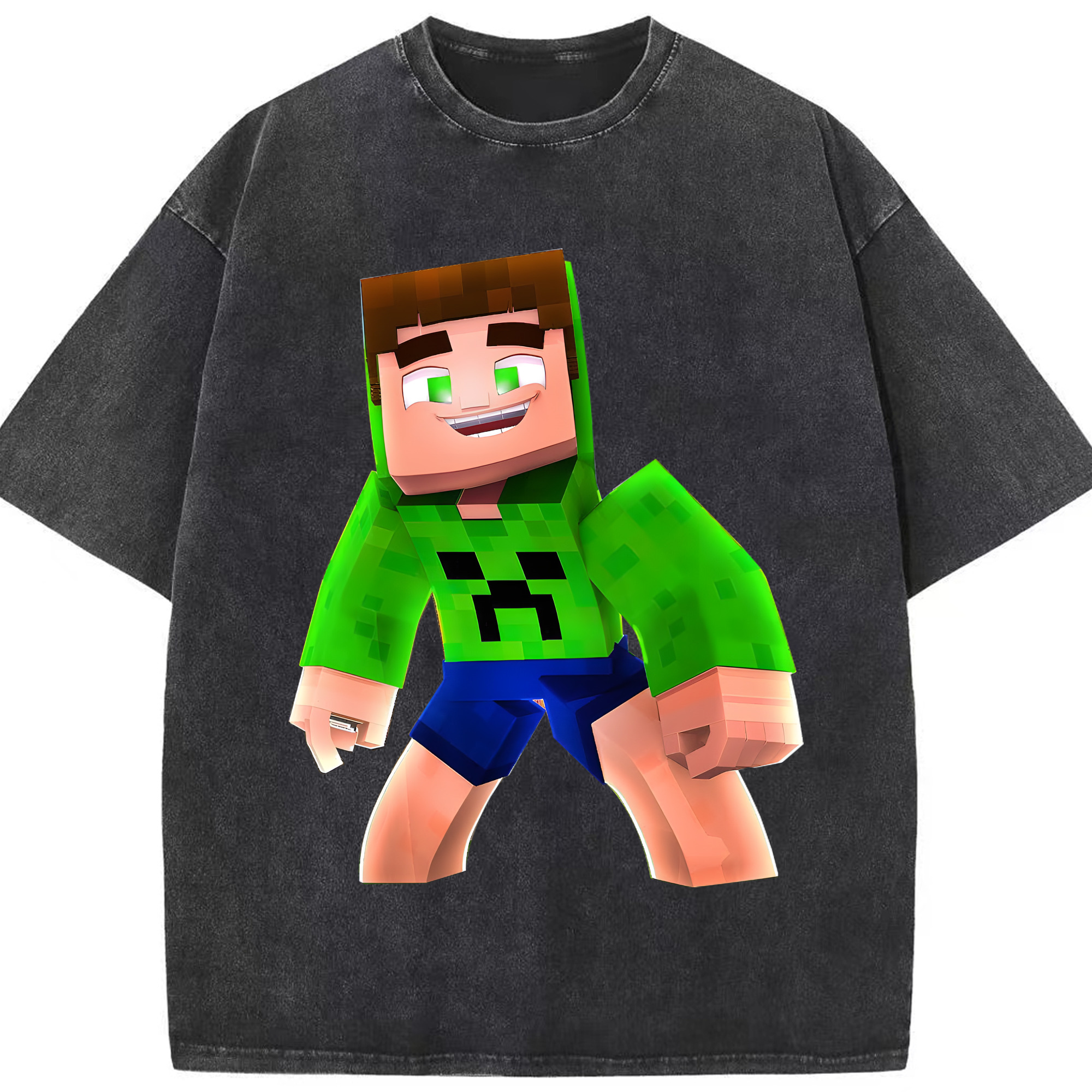 （画像用） マインクラフト ブロックの世界 Minecraft MC Block world 綿100% ヴィンテージ風 半袖Tシャツ（フロントプリント）