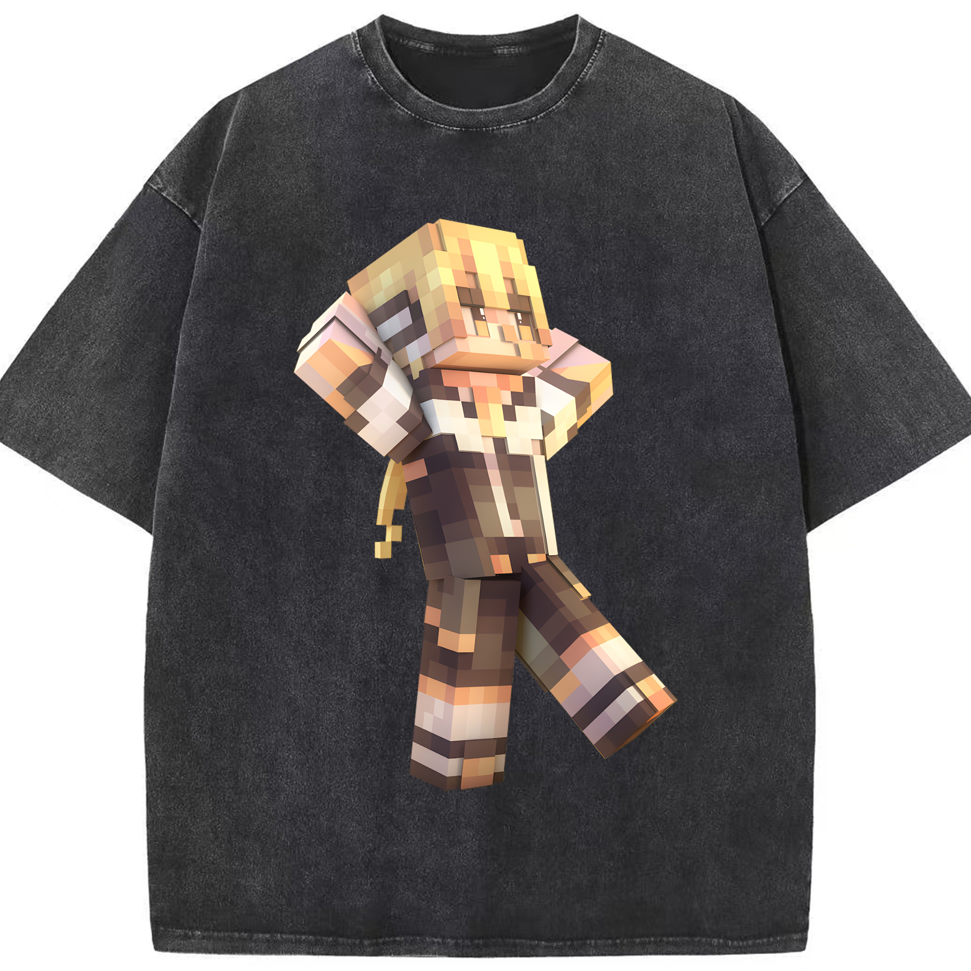 （画像用） マインクラフト ブロックの世界 Minecraft MC Block world 綿100% ヴィンテージ風 半袖Tシャツ（フロントプリント）