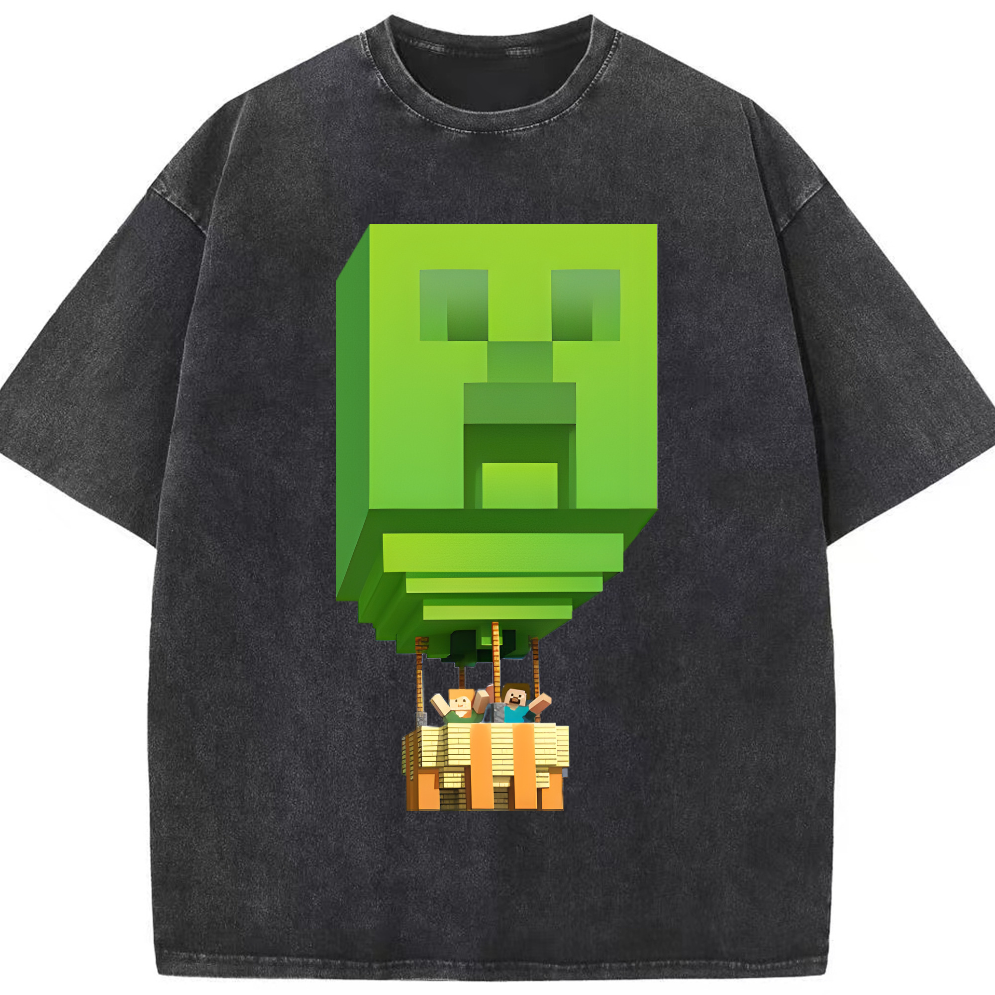 （画像用） マインクラフト ブロックの世界 Minecraft MC Block world 綿100% ヴィンテージ風 半袖Tシャツ（フロントプリント）