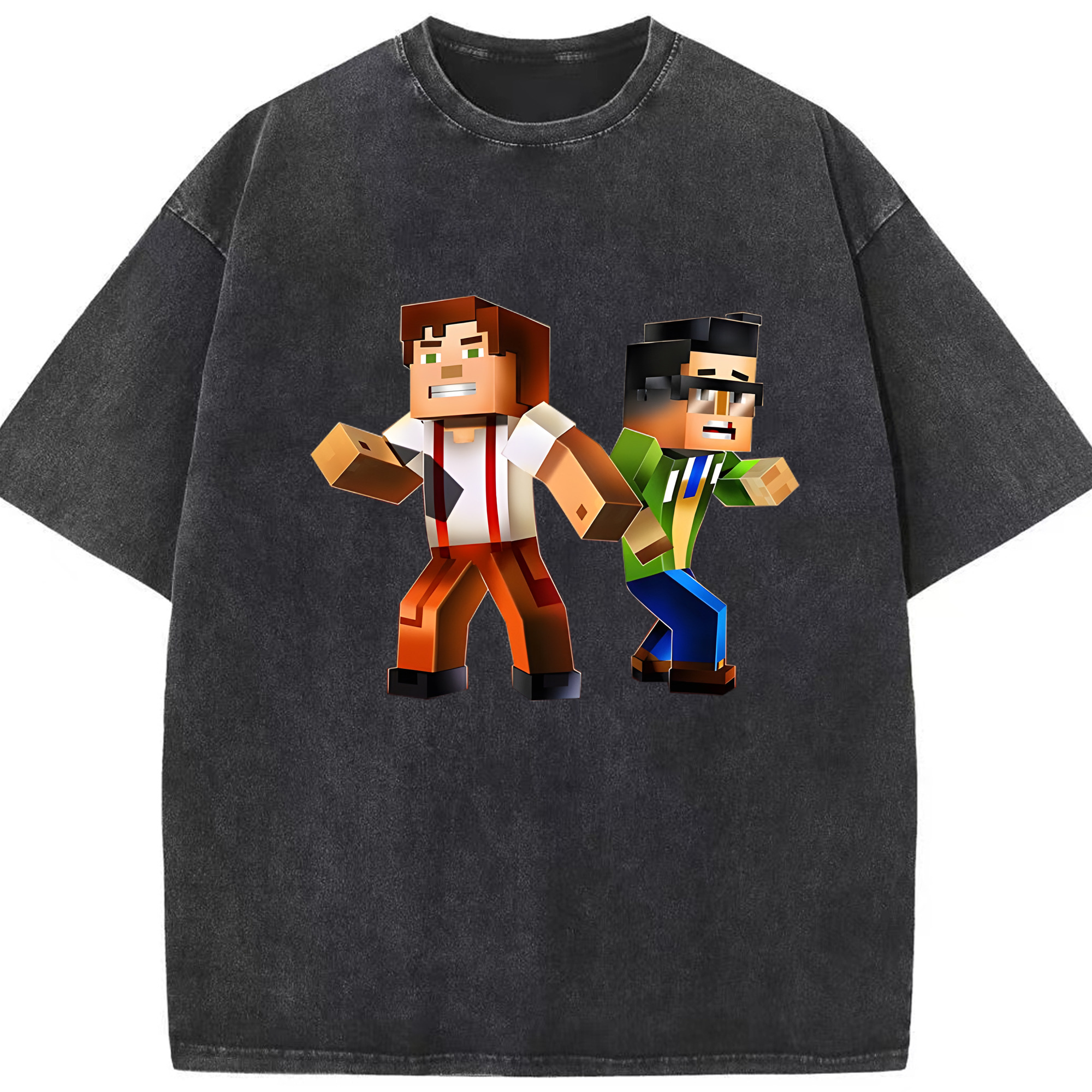 （画像用） マインクラフト ブロックの世界 Minecraft MC Block world 綿100% ヴィンテージ風 半袖Tシャツ（フロントプリント）