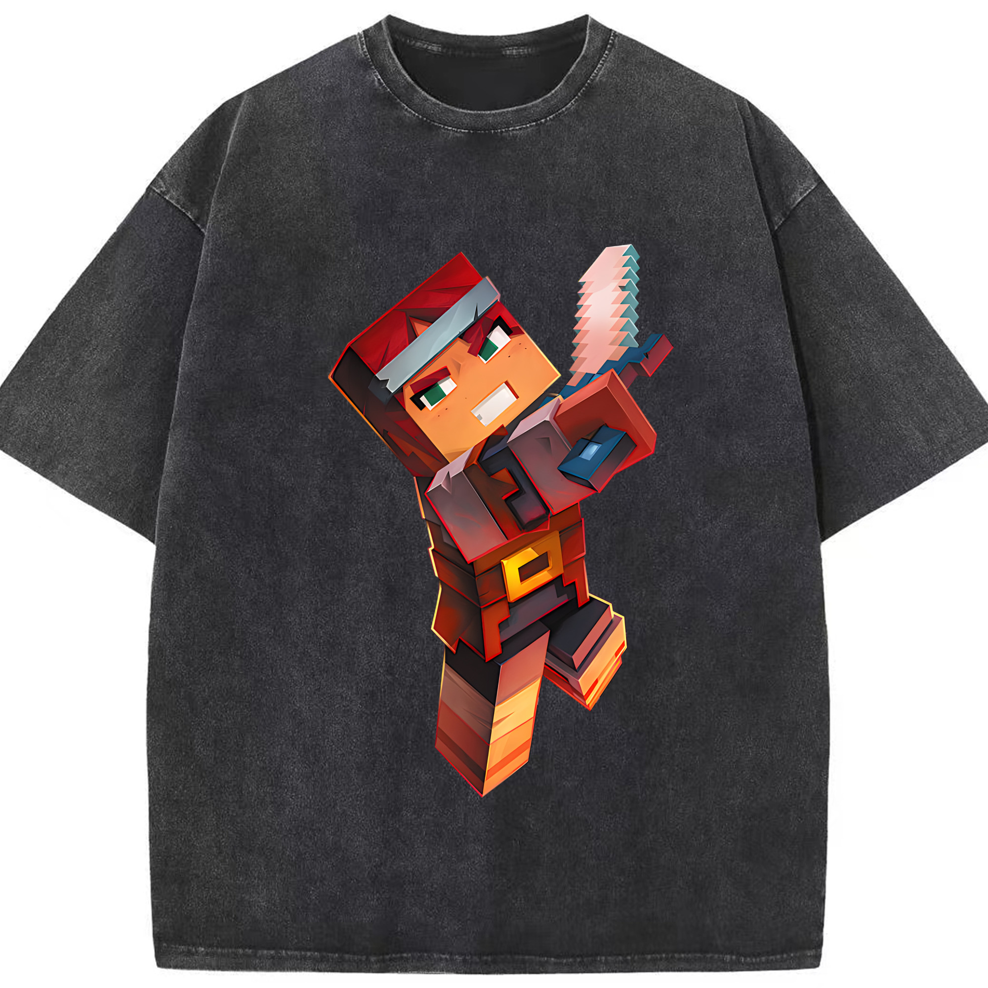 （画像用） マインクラフト ブロックの世界 Minecraft MC Block world 綿100% ヴィンテージ風 半袖Tシャツ（フロントプリント）