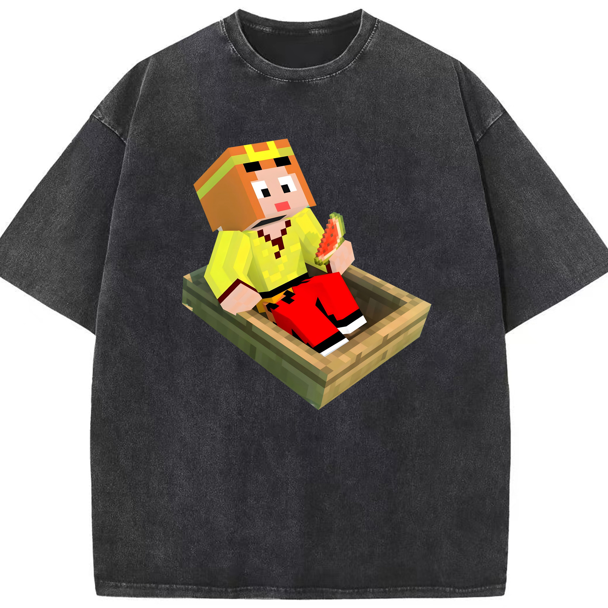 （画像用） マインクラフト ブロックの世界 Minecraft MC Block world 綿100% ヴィンテージ風 半袖Tシャツ（フロントプリント）