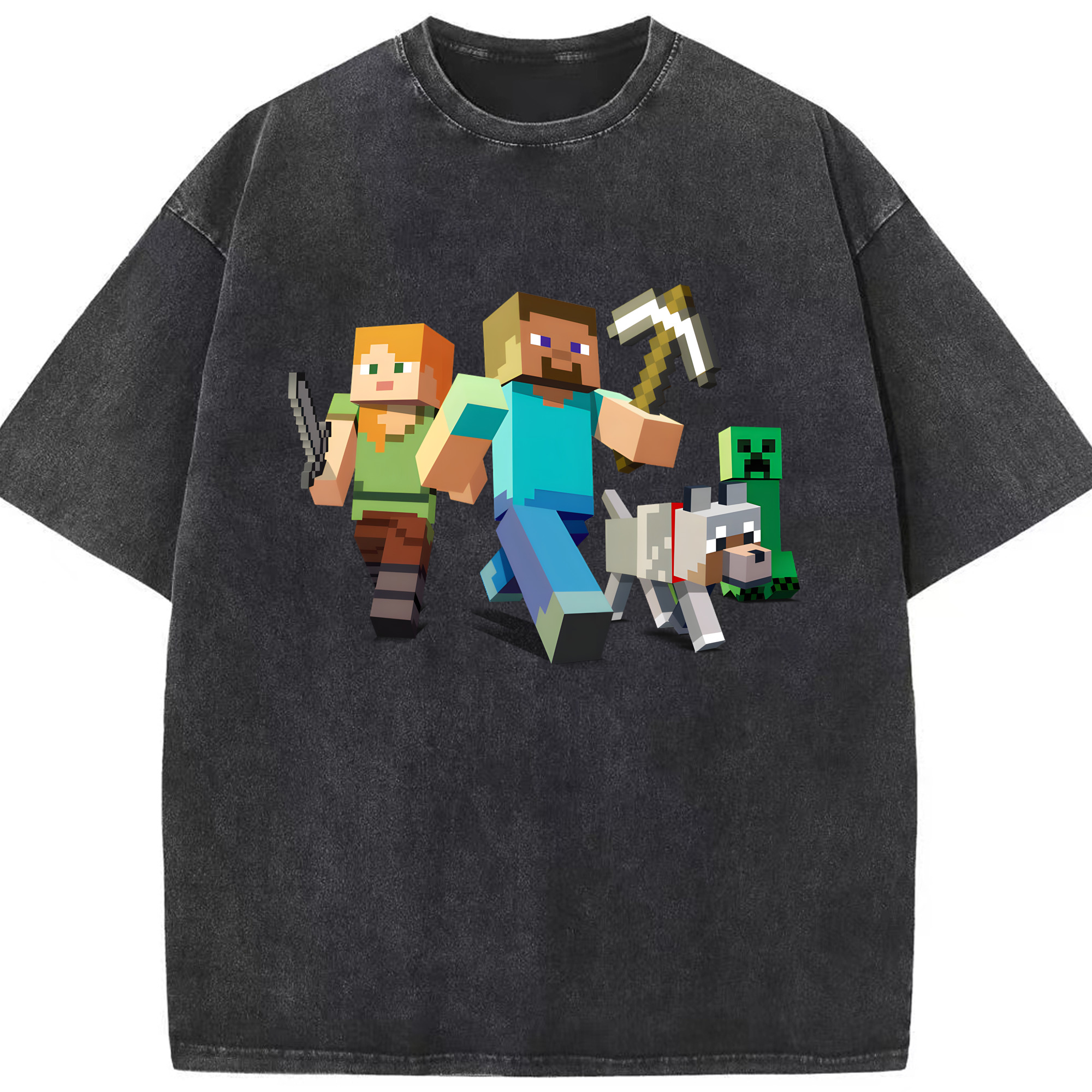 （画像用） マインクラフト ブロックの世界 Minecraft MC Block world 綿100% ヴィンテージ風 半袖Tシャツ（フロントプリント）