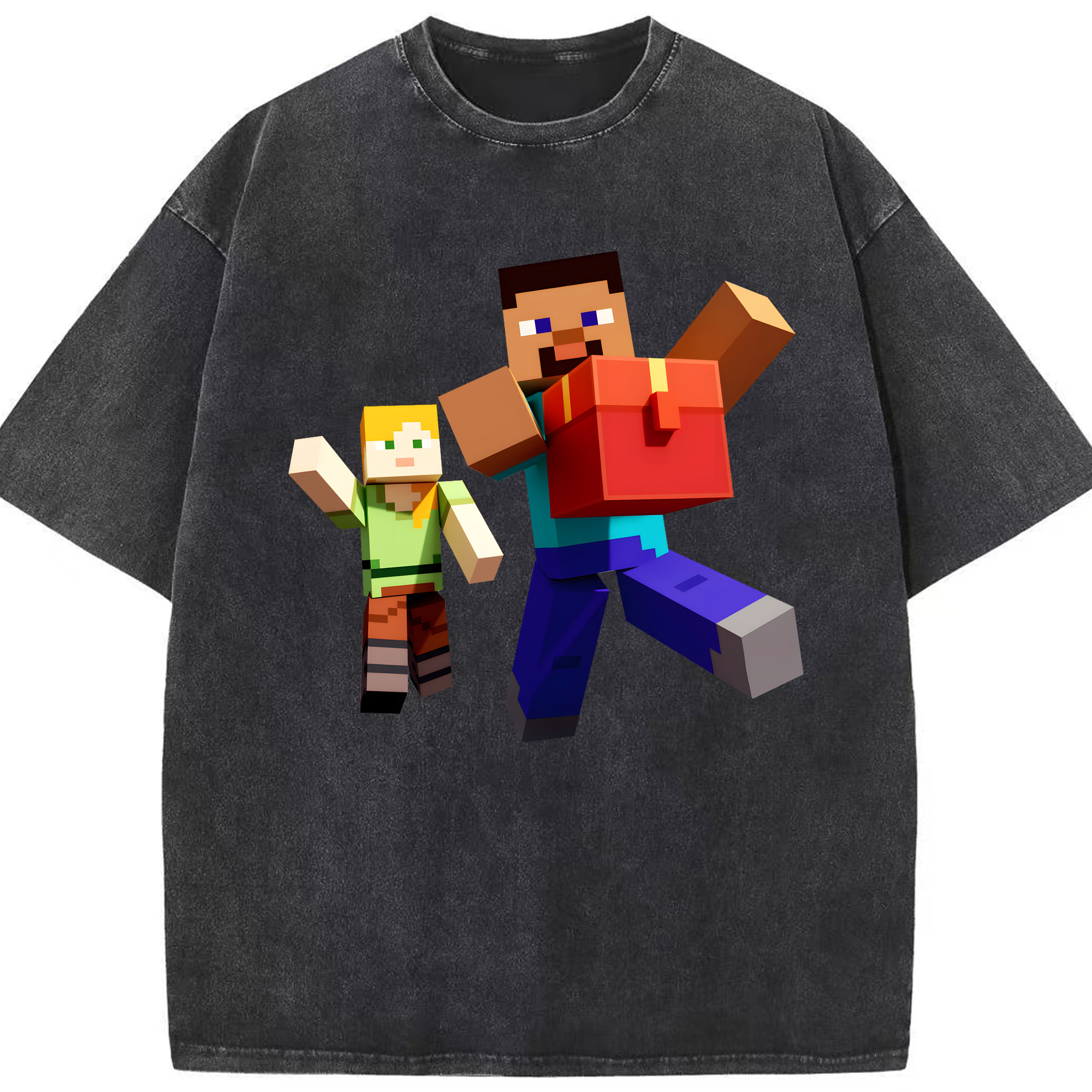 （画像用） マインクラフト ブロックの世界 Minecraft MC Block world 綿100% ヴィンテージ風 半袖Tシャツ（フロントプリント）