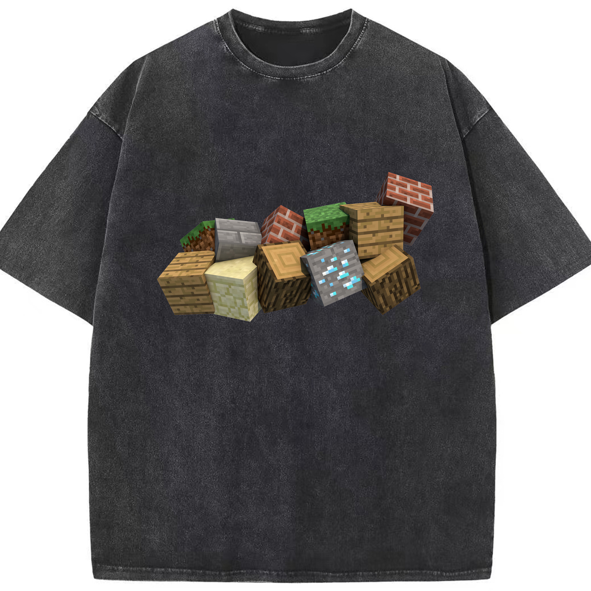 （画像用） マインクラフト ブロックの世界 Minecraft MC Block world 綿100% ヴィンテージ風 半袖Tシャツ（フロントプリント）