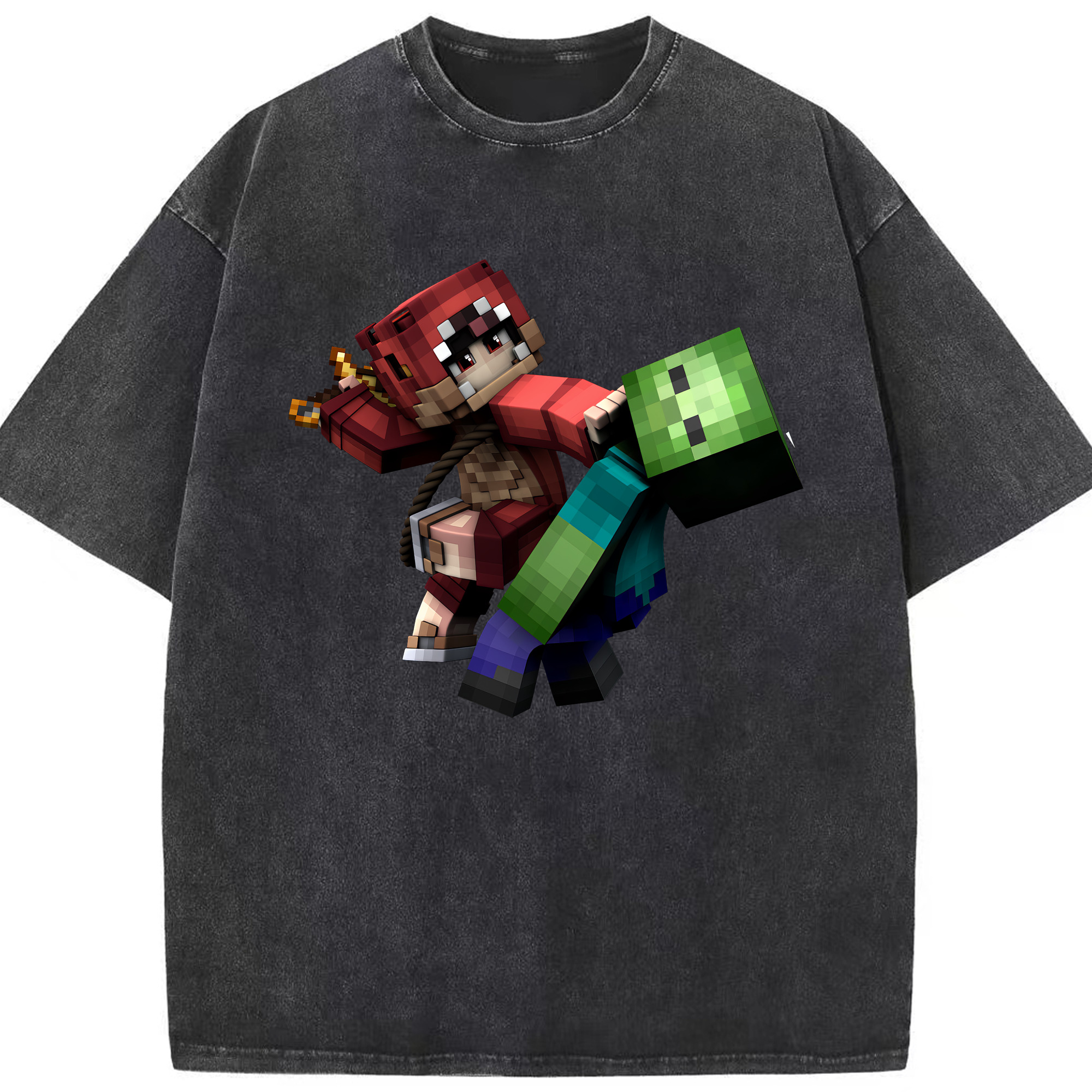 （画像用） マインクラフト ブロックの世界 Minecraft MC Block world 綿100% ヴィンテージ風 半袖Tシャツ（フロントプリント）