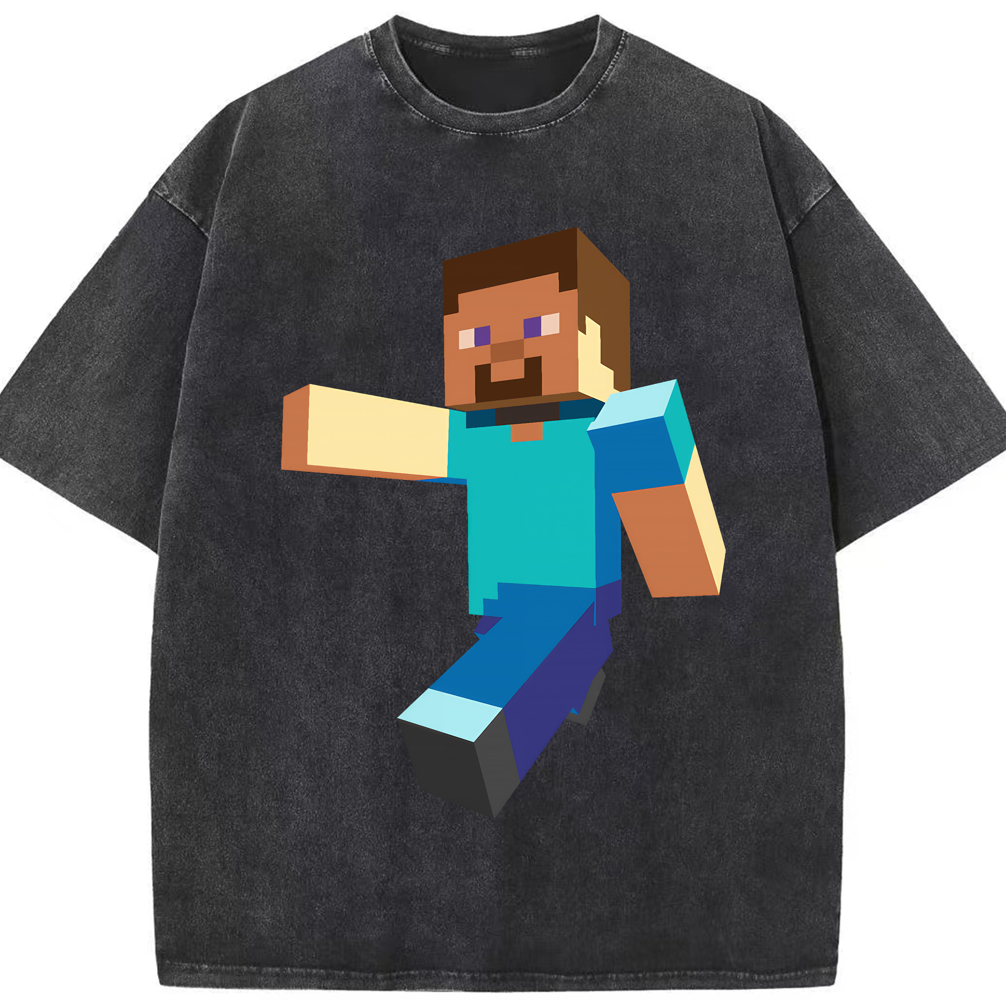 （画像用） マインクラフト ブロックの世界 Minecraft MC Block world 綿100% ヴィンテージ風 半袖Tシャツ（フロントプリント）