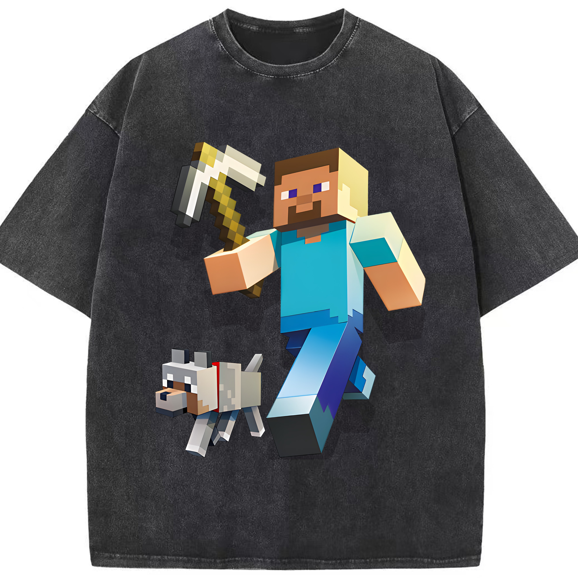 （画像用） マインクラフト ブロックの世界 Minecraft MC Block world 綿100% ヴィンテージ風 半袖Tシャツ（フロントプリント）