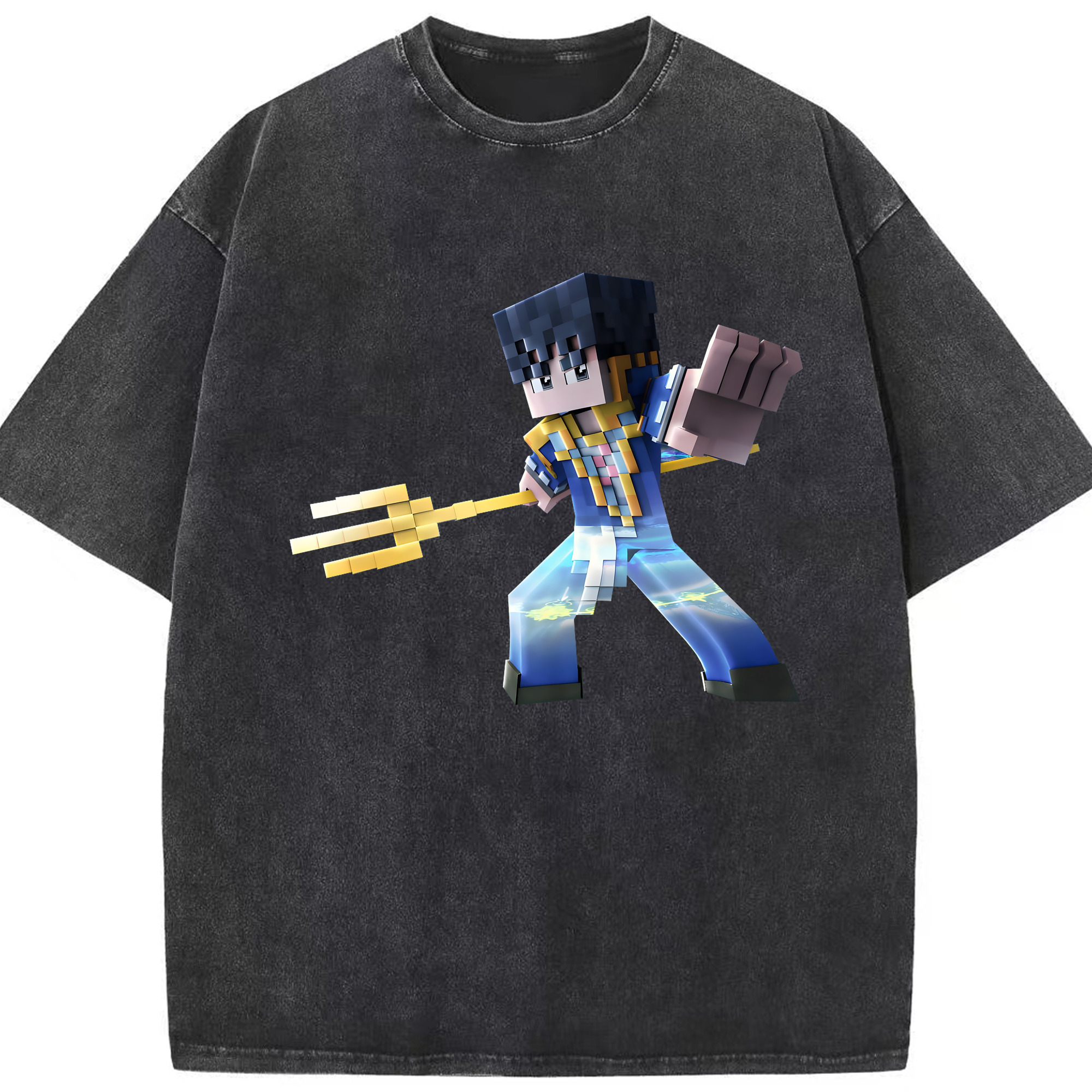（画像用） マインクラフト ブロックの世界 Minecraft MC Block world 綿100% ヴィンテージ風 半袖Tシャツ（フロントプリント）