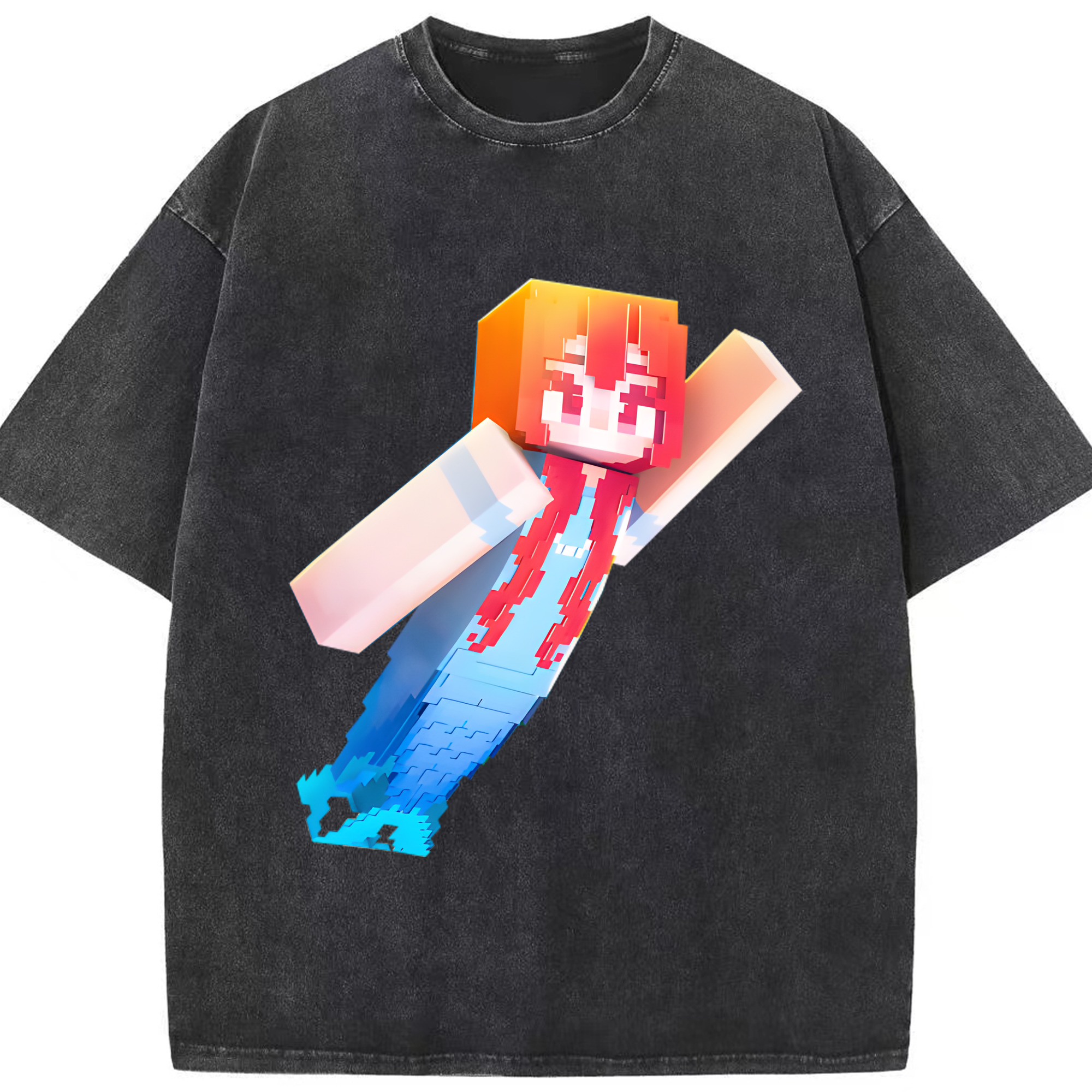 （画像用） マインクラフト ブロックの世界 Minecraft MC Block world 綿100% ヴィンテージ風 半袖Tシャツ（フロントプリント）