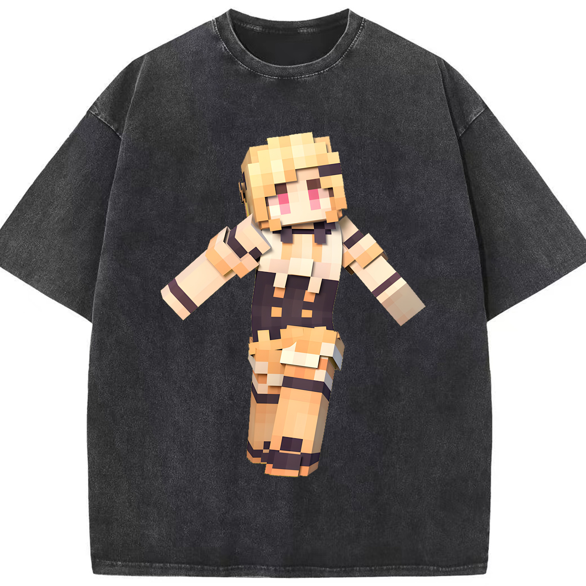 （画像用） マインクラフト ブロックの世界 Minecraft MC Block world 綿100% ヴィンテージ風 半袖Tシャツ（フロントプリント）
