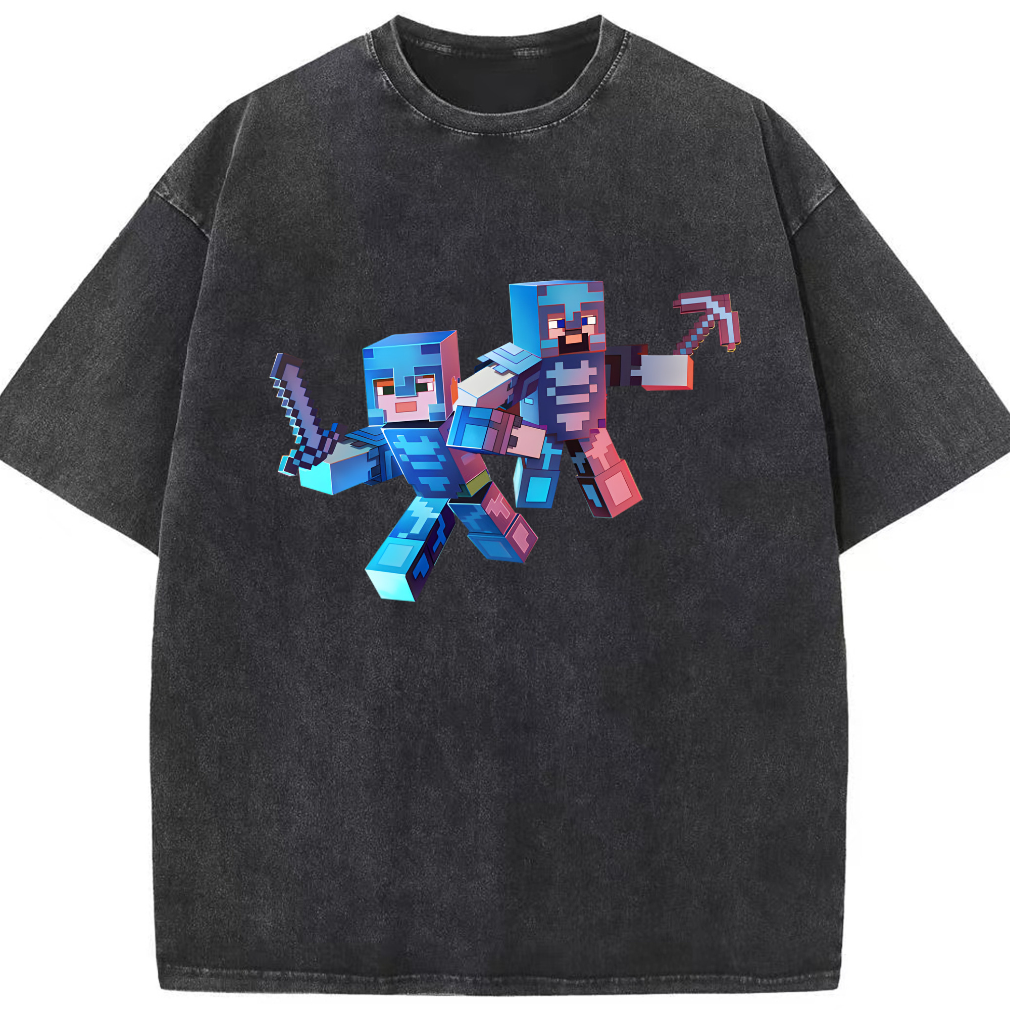 （画像用） マインクラフト ブロックの世界 Minecraft MC Block world 綿100% ヴィンテージ風 半袖Tシャツ（フロントプリント）