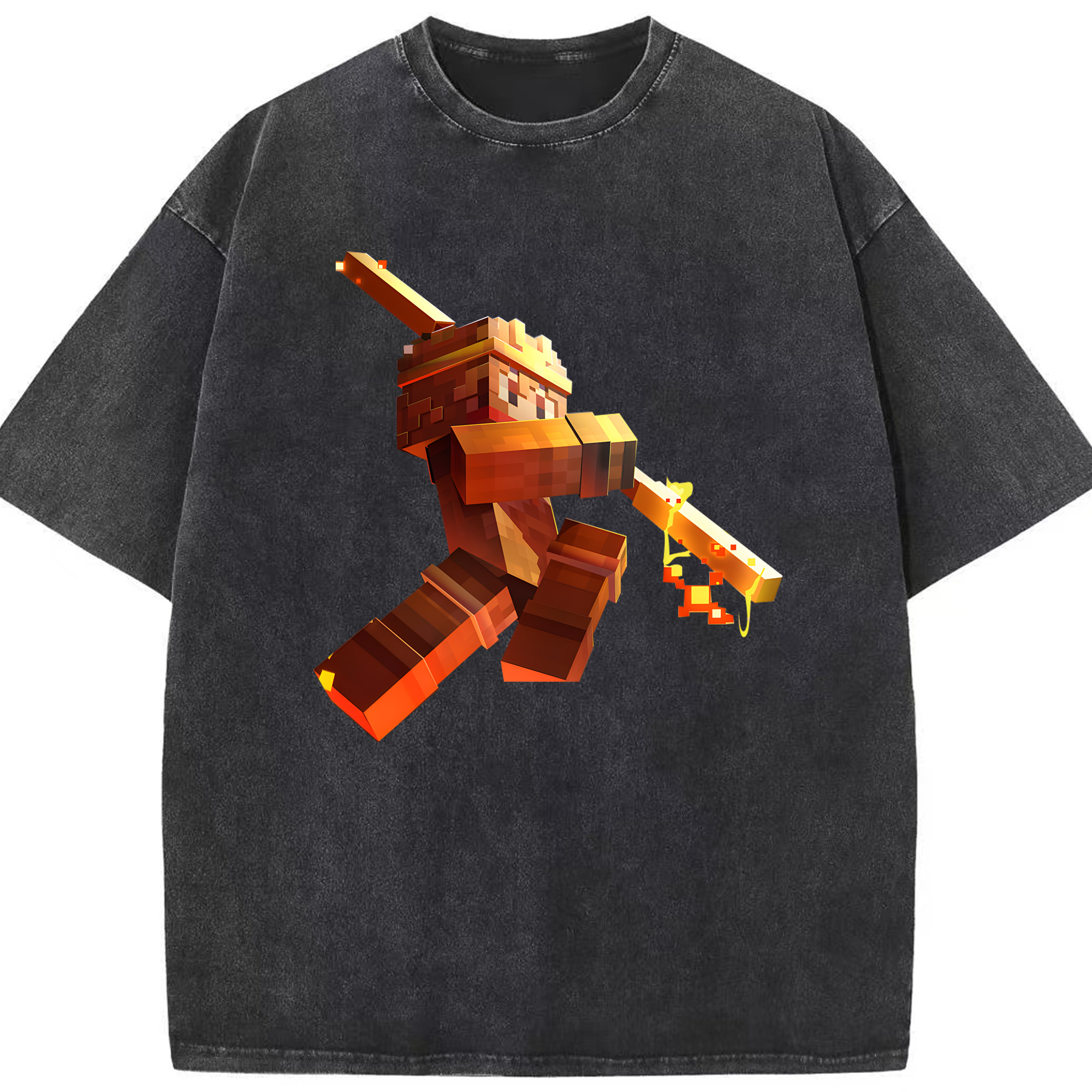 （画像用） マインクラフト ブロックの世界 Minecraft MC Block world 綿100% ヴィンテージ風 半袖Tシャツ（フロントプリント）