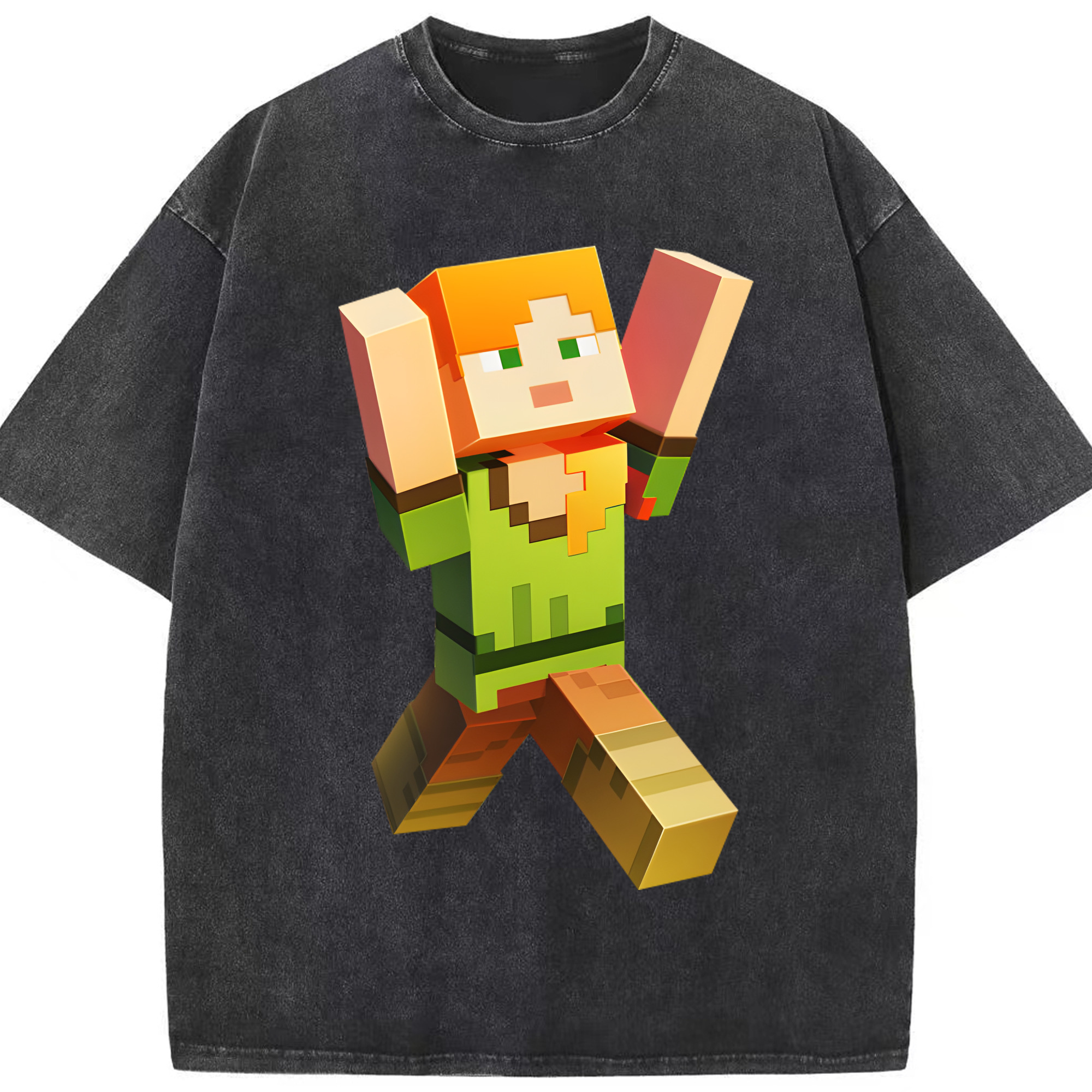 （画像用） マインクラフト ブロックの世界 Minecraft MC Block world 綿100% ヴィンテージ風 半袖Tシャツ（フロントプリント）