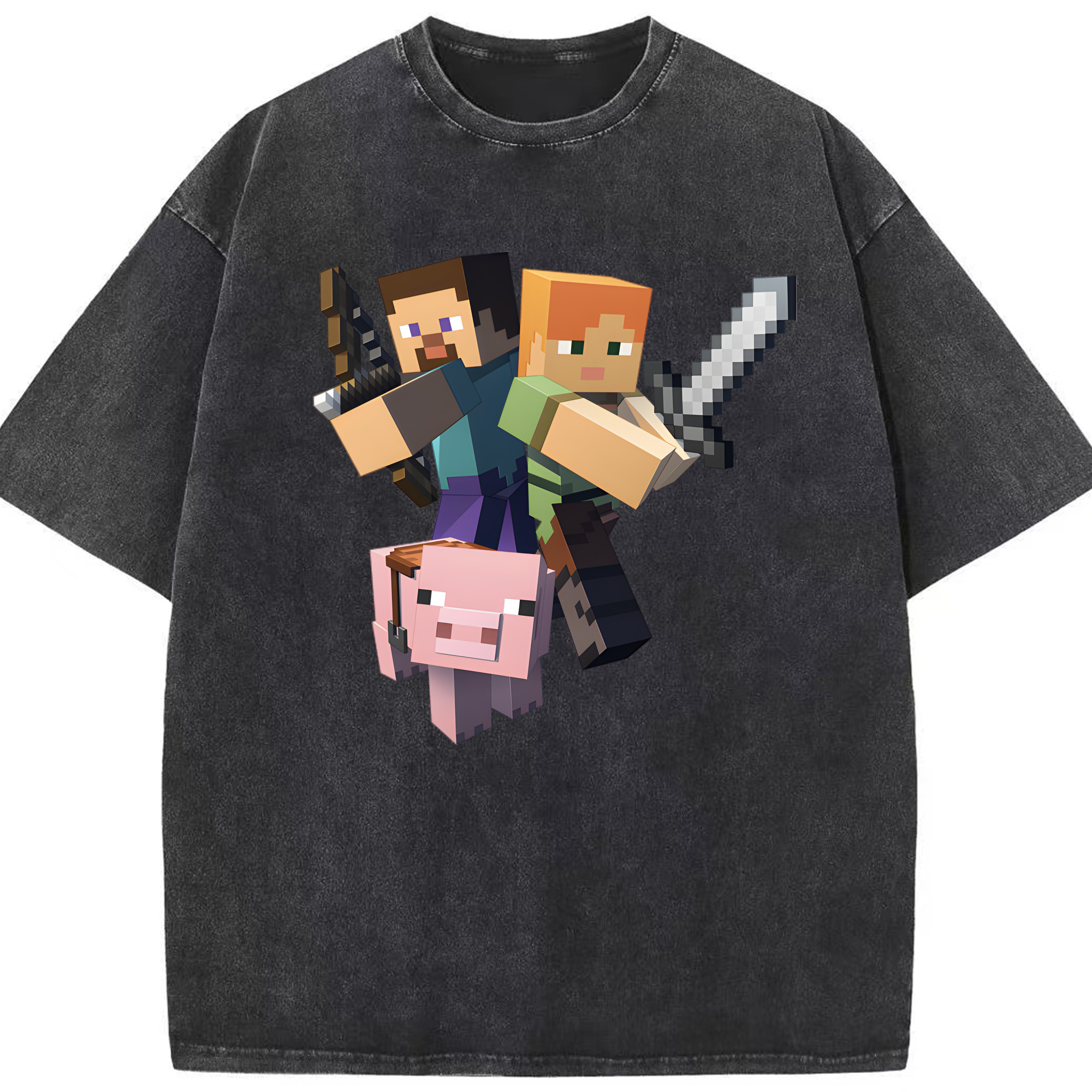 （画像用） マインクラフト ブロックの世界 Minecraft MC Block world 綿100% ヴィンテージ風 半袖Tシャツ（フロントプリント）