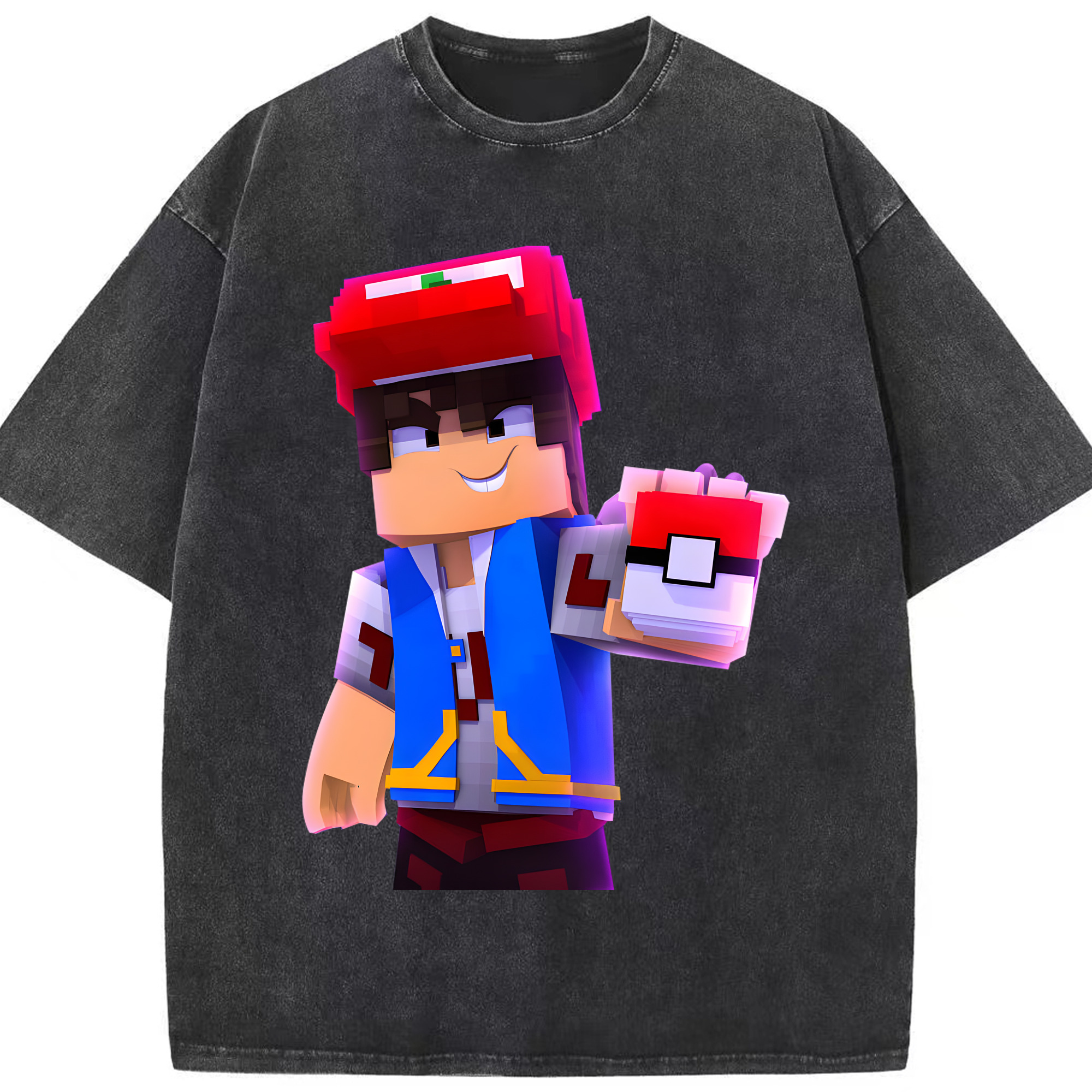 （画像用） マインクラフト ブロックの世界 Minecraft MC Block world 綿100% ヴィンテージ風 半袖Tシャツ（フロントプリント）