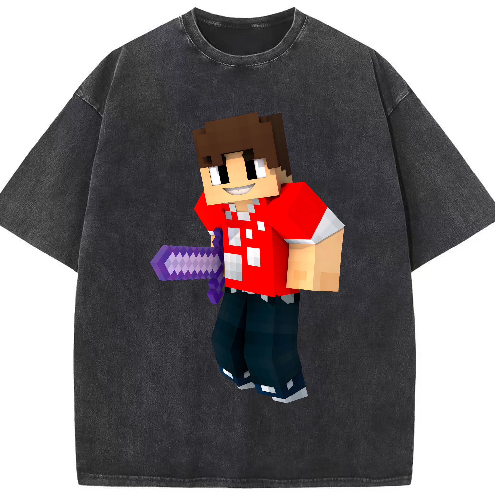 （画像用） マインクラフト ブロックの世界 Minecraft MC Block world 綿100% ヴィンテージ風 半袖Tシャツ（フロントプリント）