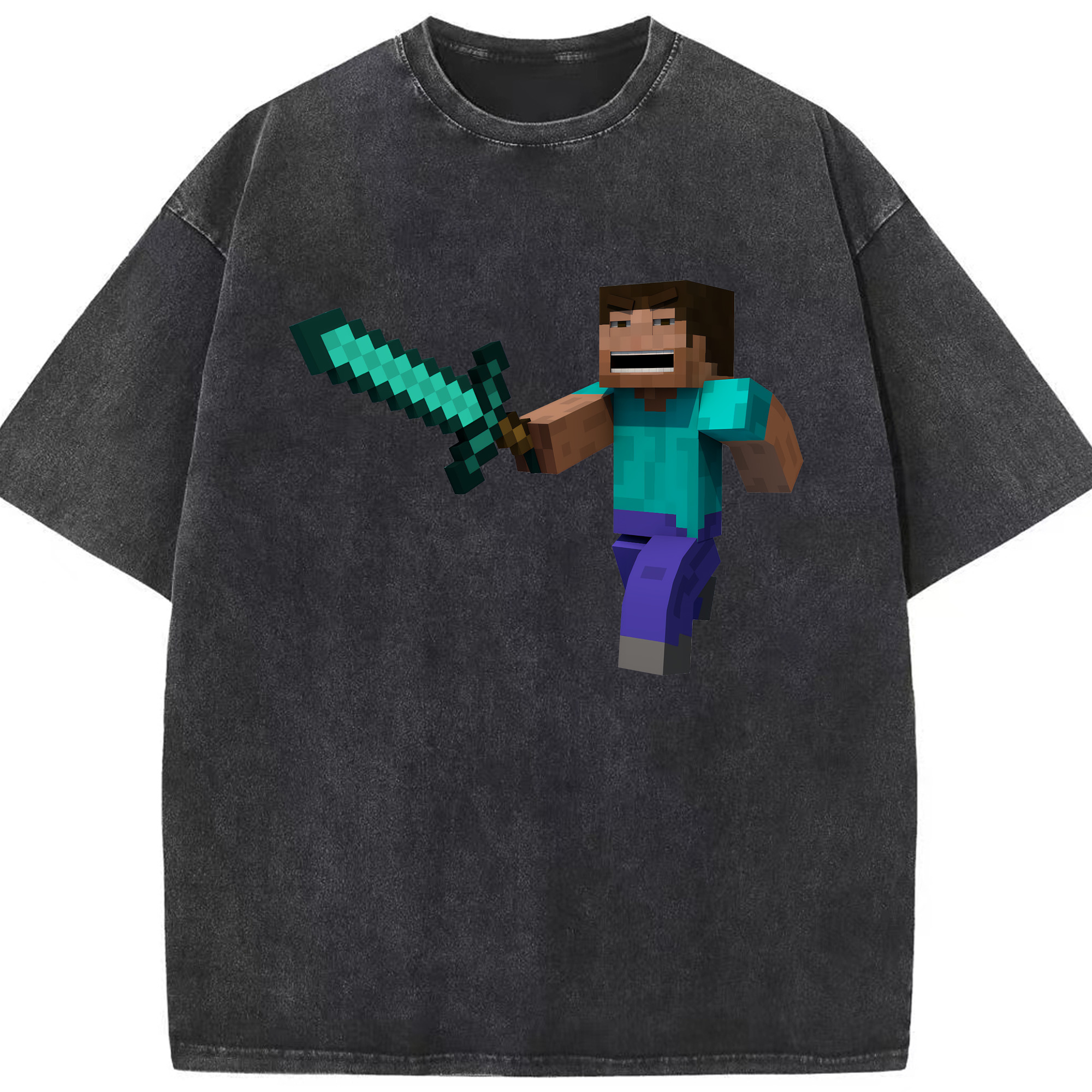 （画像用） マインクラフト ブロックの世界 Minecraft MC Block world 綿100% ヴィンテージ風 半袖Tシャツ（フロントプリント）