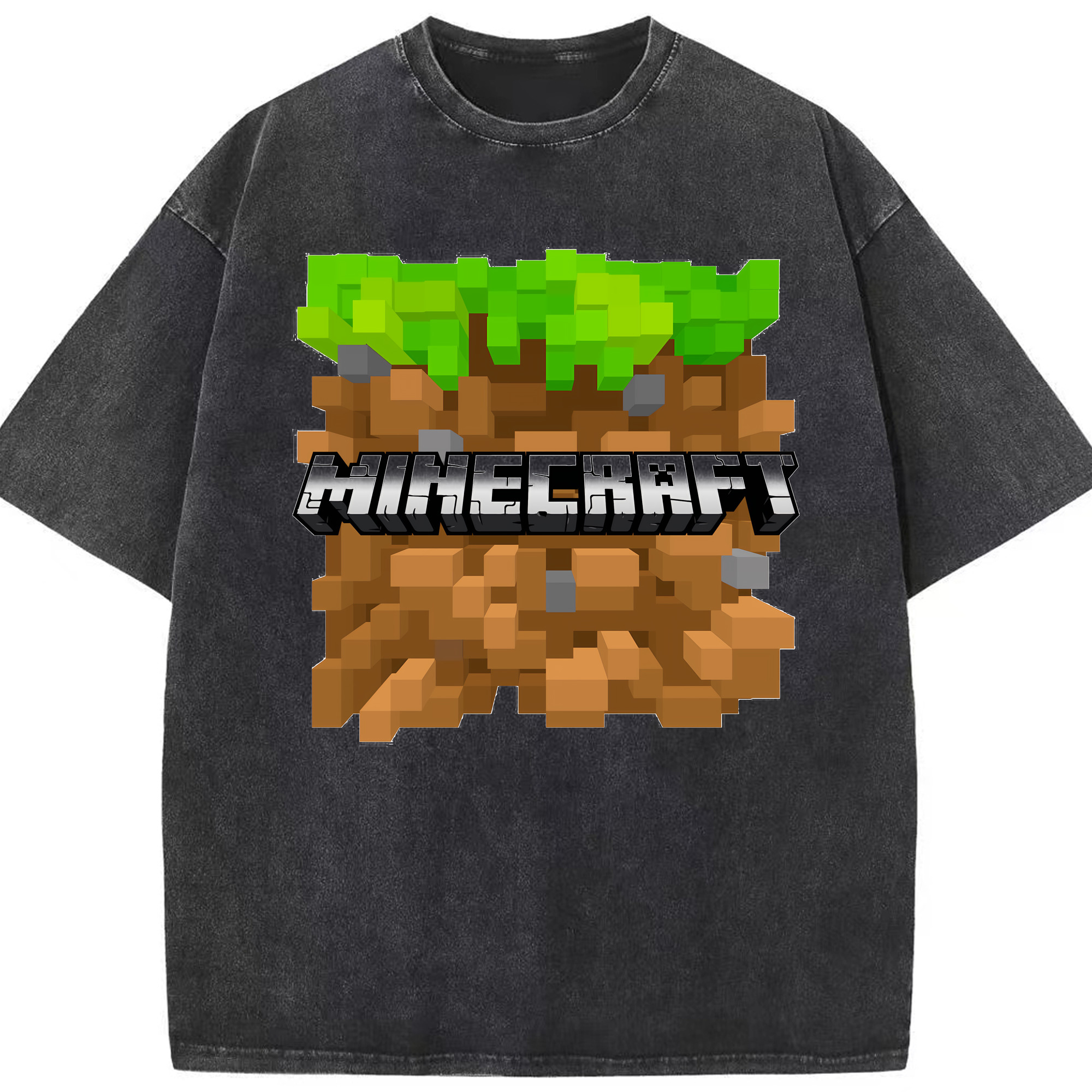 （画像用） マインクラフト ブロックの世界 Minecraft MC Block world 綿100% ヴィンテージ風 半袖Tシャツ（フロントプリント）