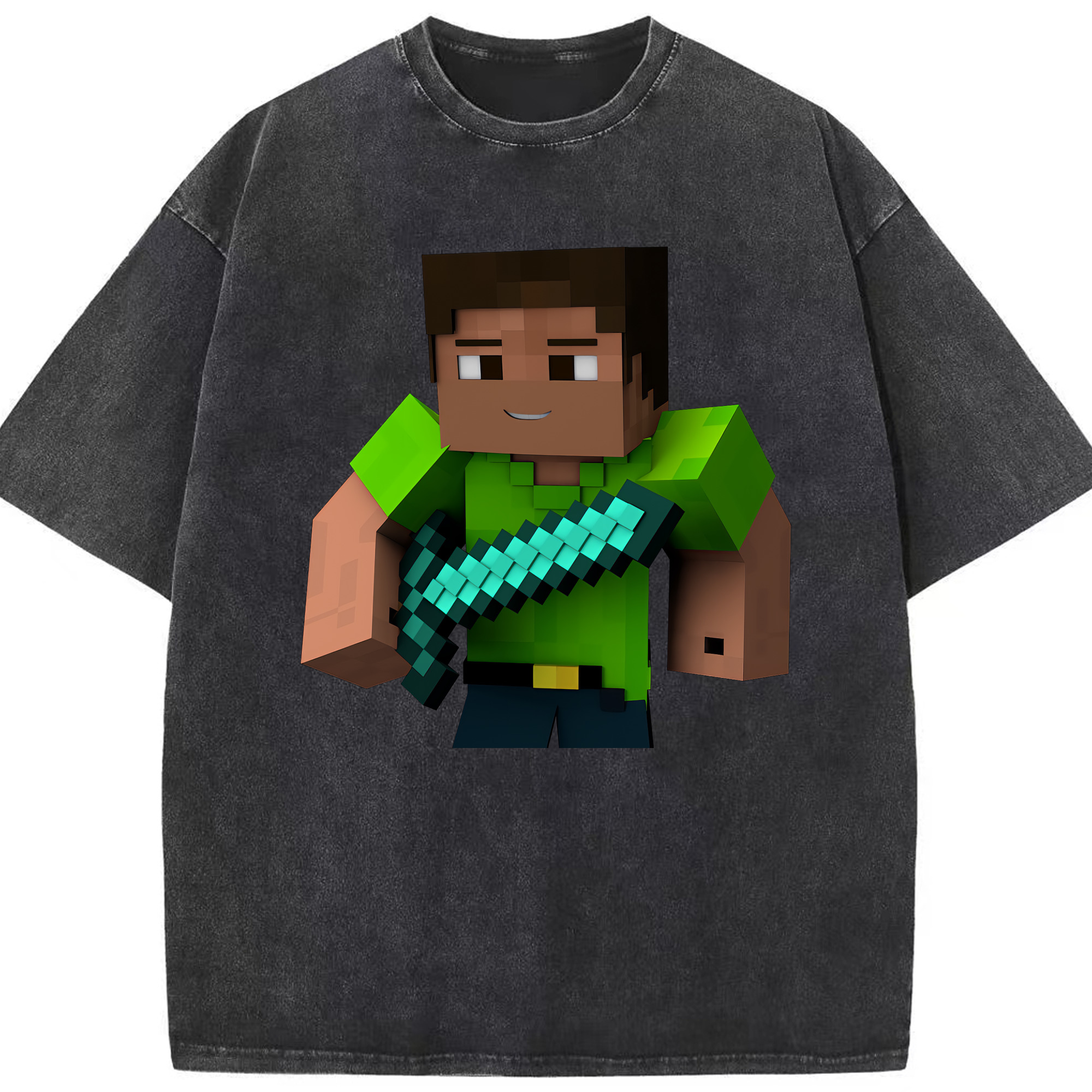 （画像用） マインクラフト ブロックの世界 Minecraft MC Block world 綿100% ヴィンテージ風 半袖Tシャツ（フロントプリント）