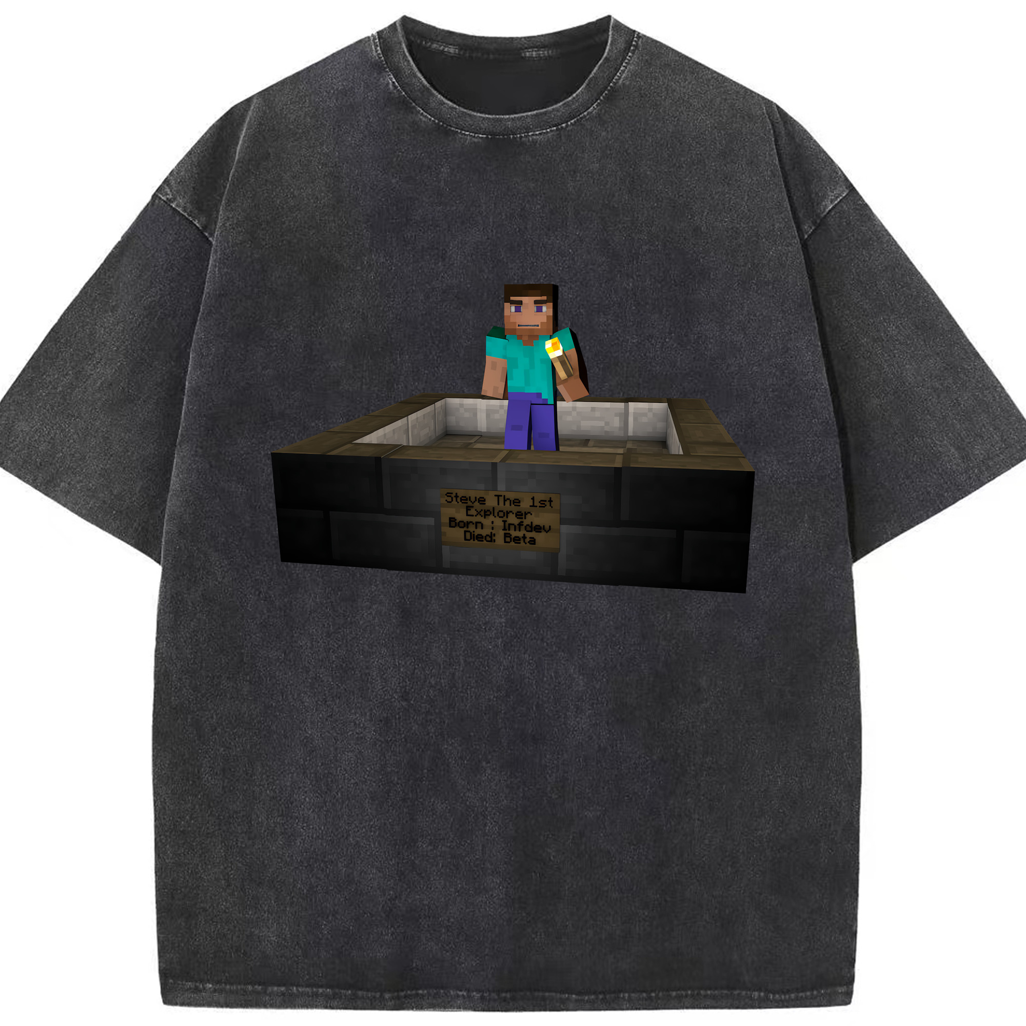 （画像用） マインクラフト ブロックの世界 Minecraft MC Block world 綿100% ヴィンテージ風 半袖Tシャツ（フロントプリント）