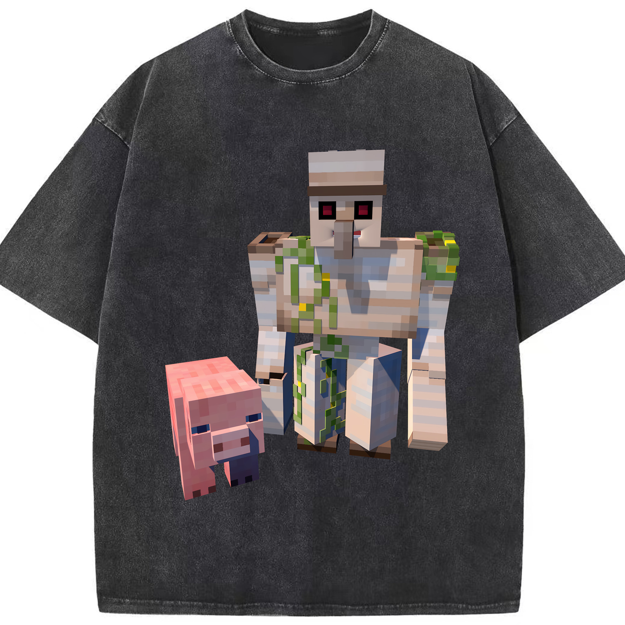 （画像用） マインクラフト ブロックの世界 Minecraft MC Block world 綿100% ヴィンテージ風 半袖Tシャツ（フロントプリント）