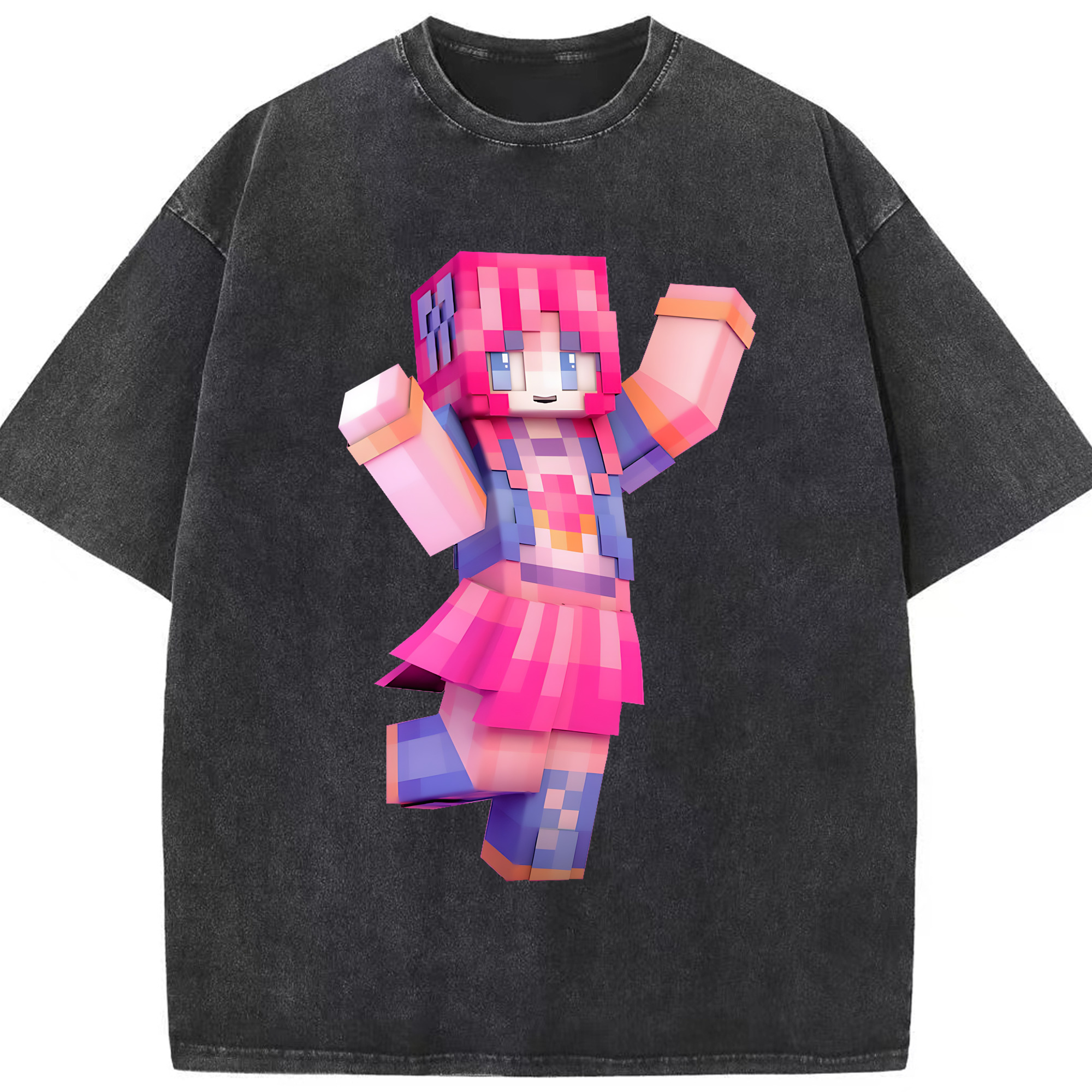 （画像用） マインクラフト ブロックの世界 Minecraft MC Block world 綿100% ヴィンテージ風 半袖Tシャツ（フロントプリント）
