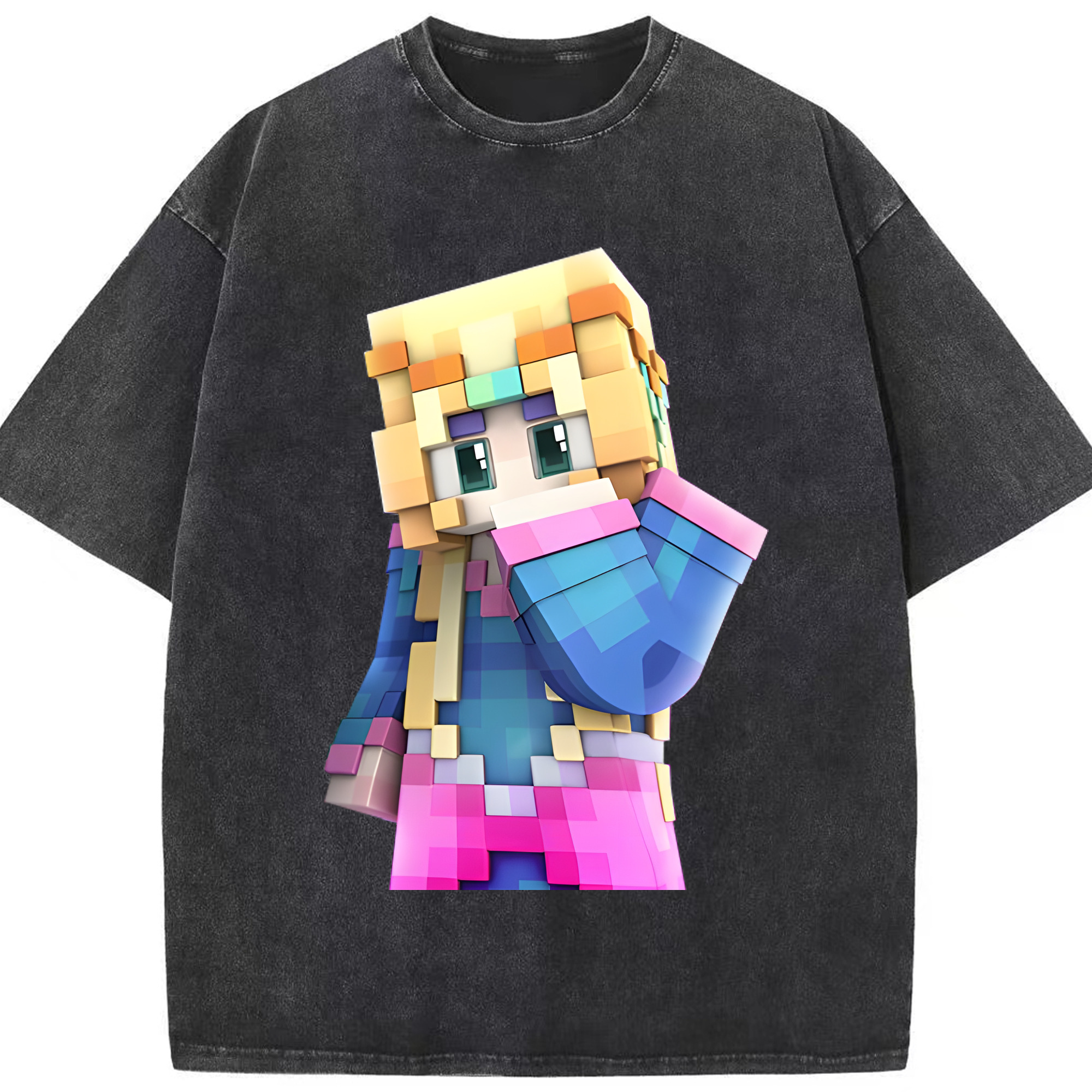 （画像用） マインクラフト ブロックの世界 Minecraft MC Block world 綿100% ヴィンテージ風 半袖Tシャツ（フロントプリント）