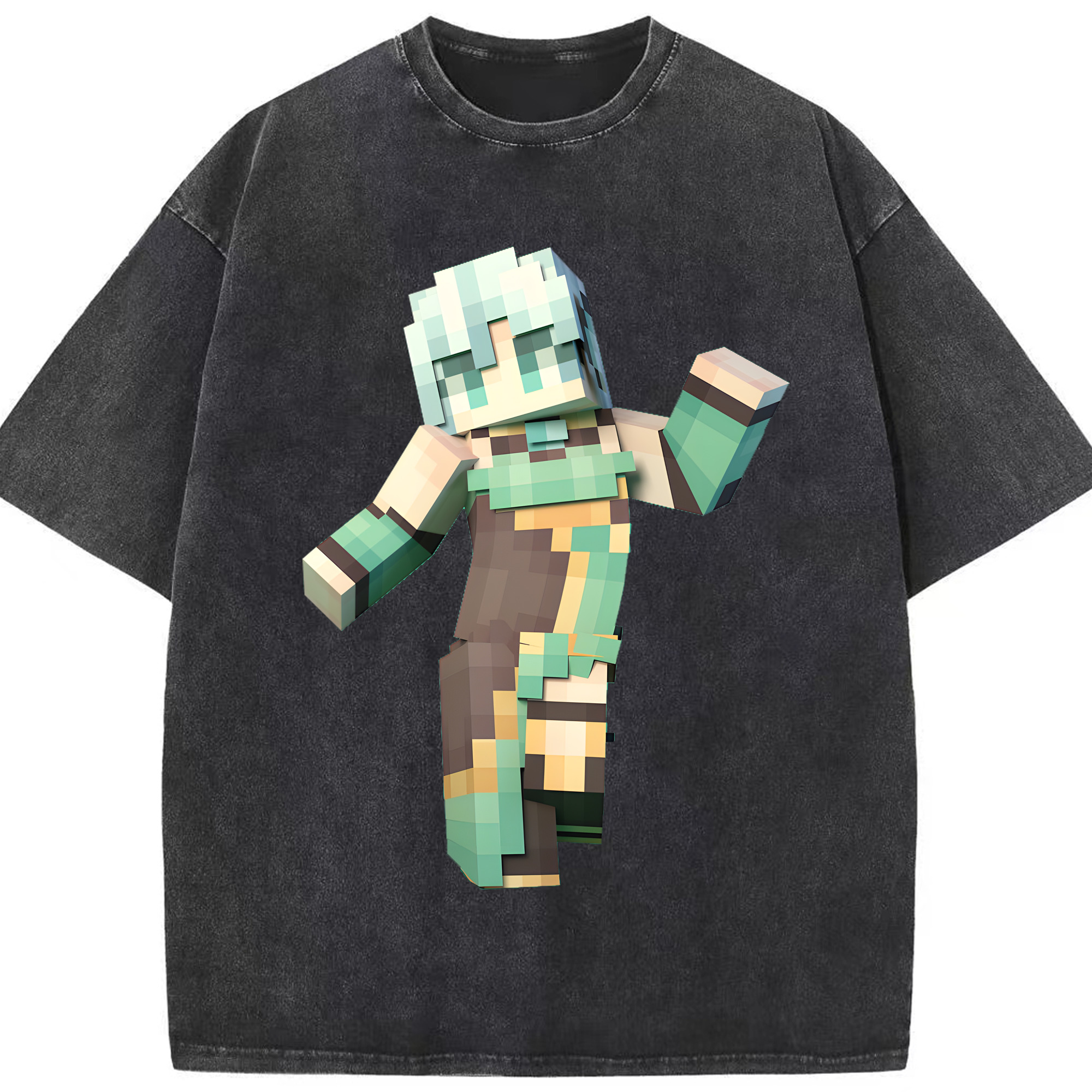 （画像用） マインクラフト ブロックの世界 Minecraft MC Block world 綿100% ヴィンテージ風 半袖Tシャツ（フロントプリント）