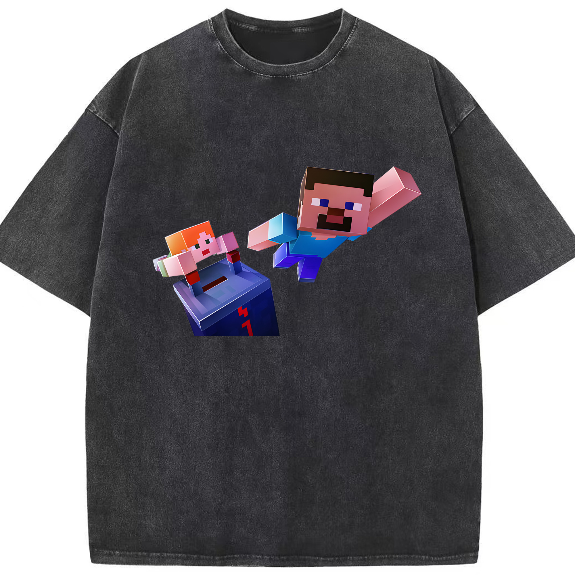（画像用） マインクラフト ブロックの世界 Minecraft MC Block world 綿100% ヴィンテージ風 半袖Tシャツ（フロントプリント）