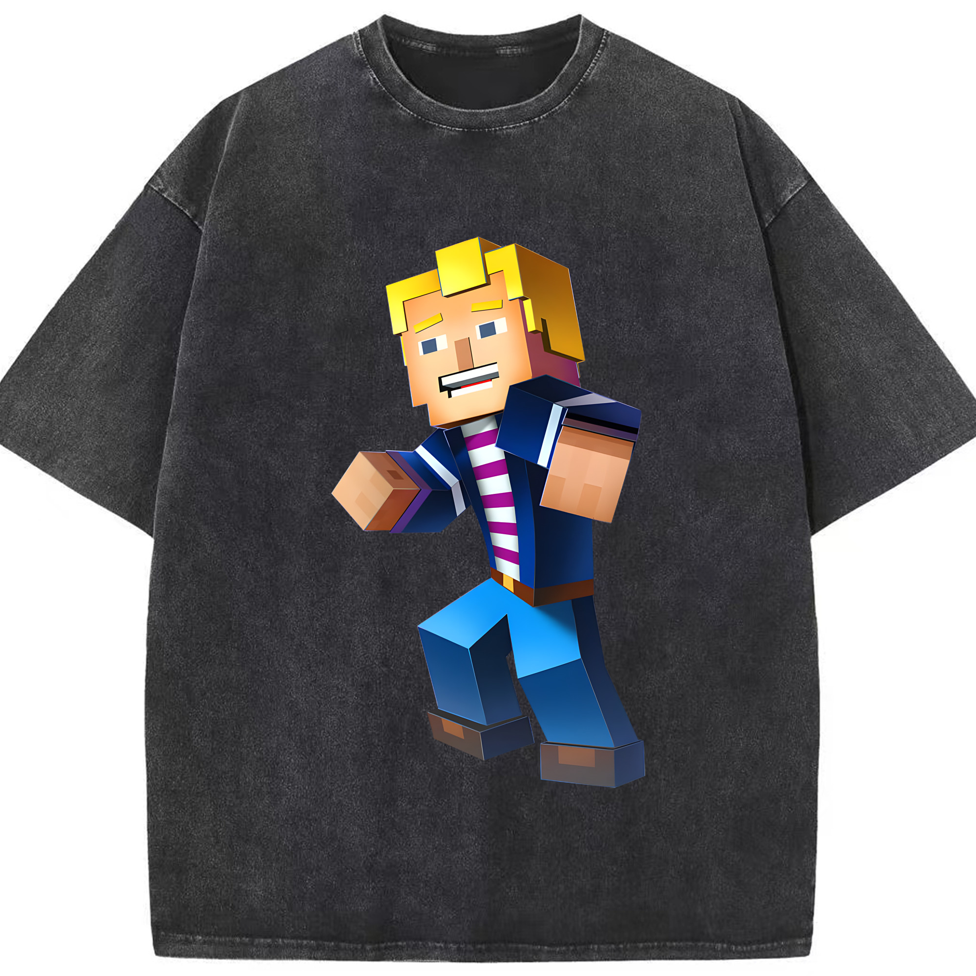 （画像用） マインクラフト ブロックの世界 Minecraft MC Block world 綿100% ヴィンテージ風 半袖Tシャツ（フロントプリント）