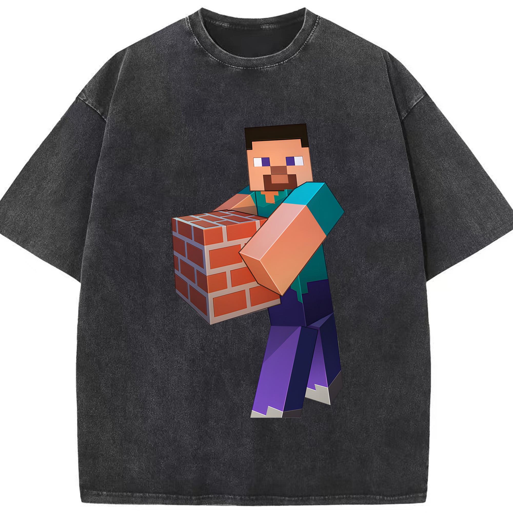 （画像用） マインクラフト ブロックの世界 Minecraft MC Block world 綿100% ヴィンテージ風 半袖Tシャツ（フロントプリント）