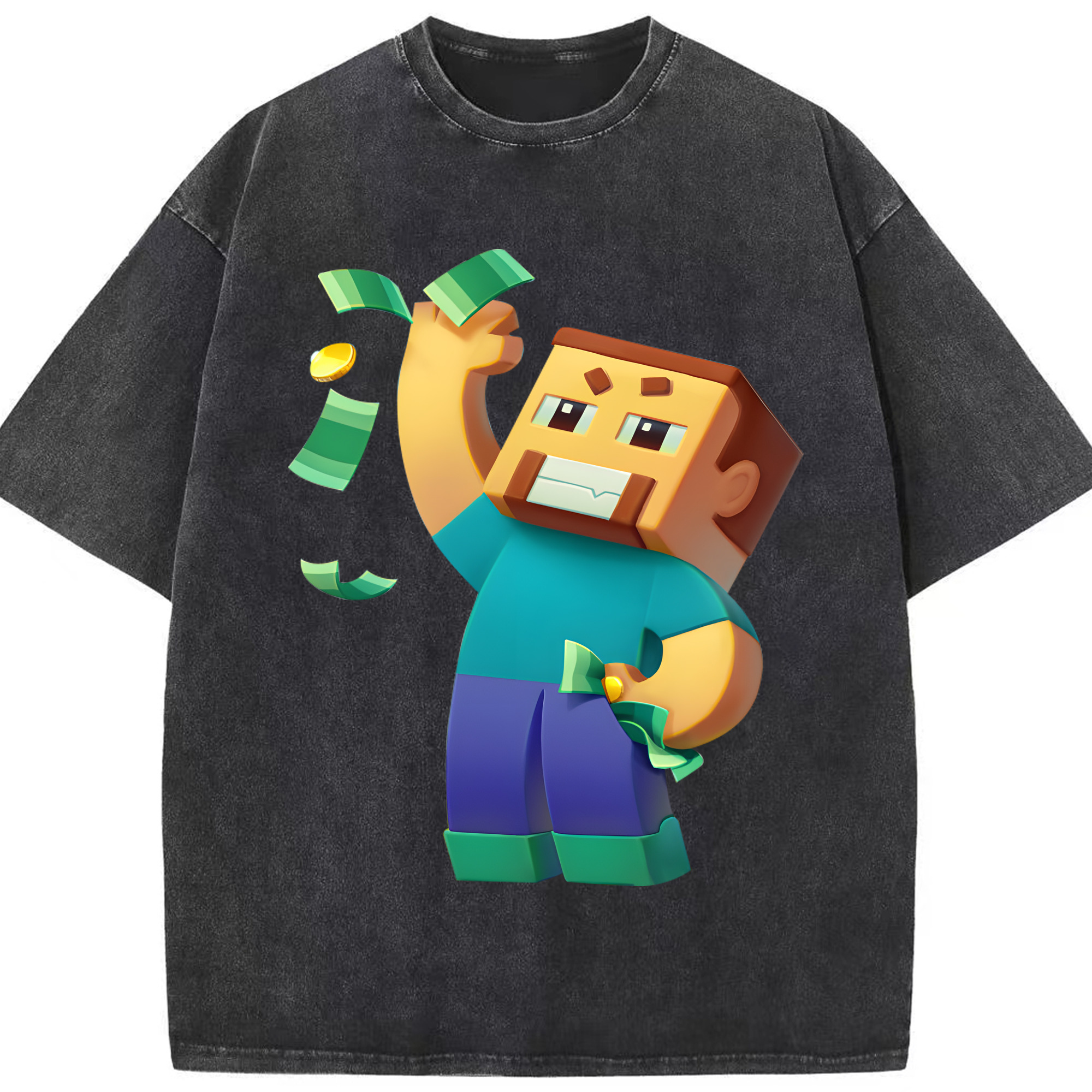 （画像用） マインクラフト ブロックの世界 Minecraft MC Block world 綿100% ヴィンテージ風 半袖Tシャツ（フロントプリント）
