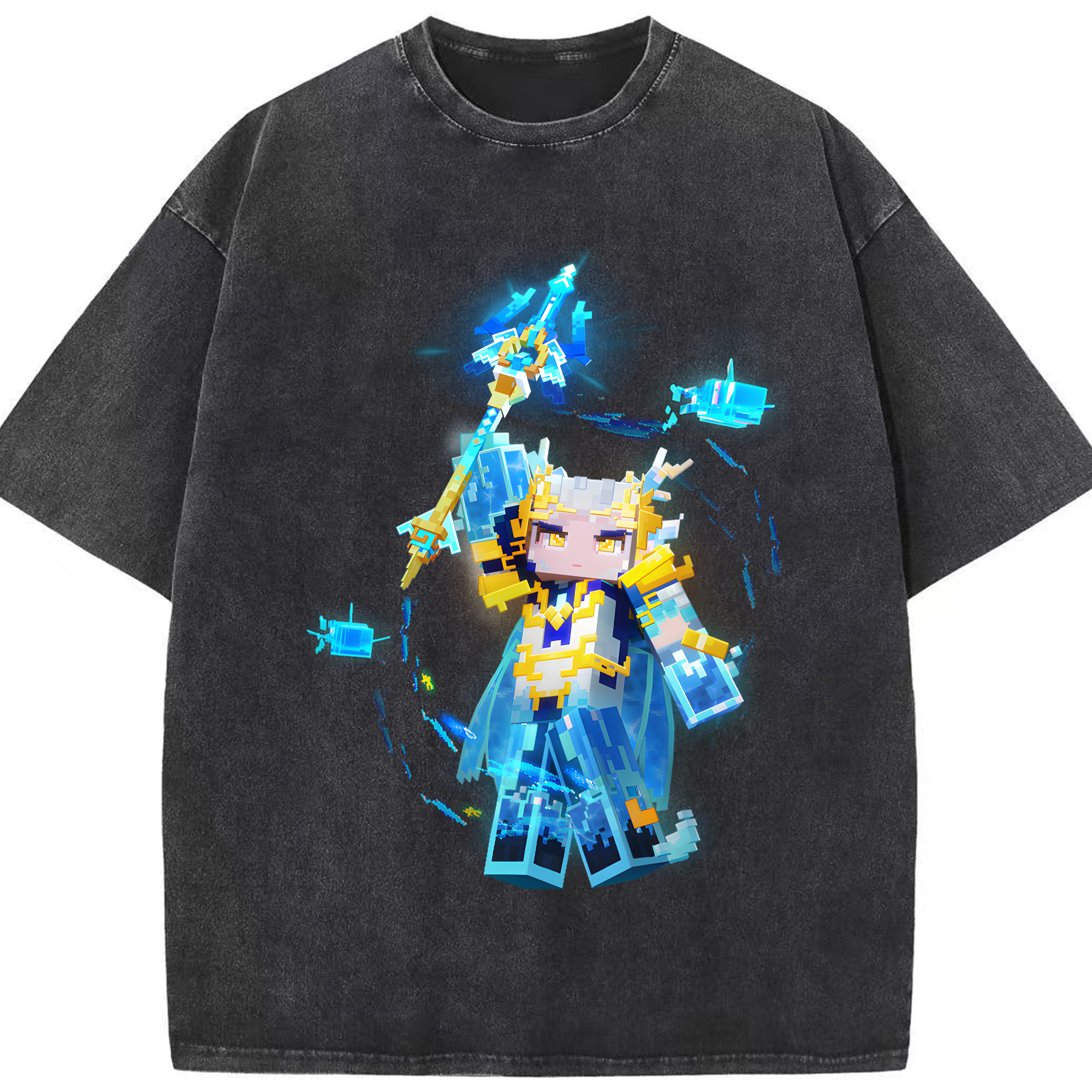 （画像用） マインクラフト ブロックの世界 Minecraft MC Block world 綿100% ヴィンテージ風 半袖Tシャツ（フロントプリント）