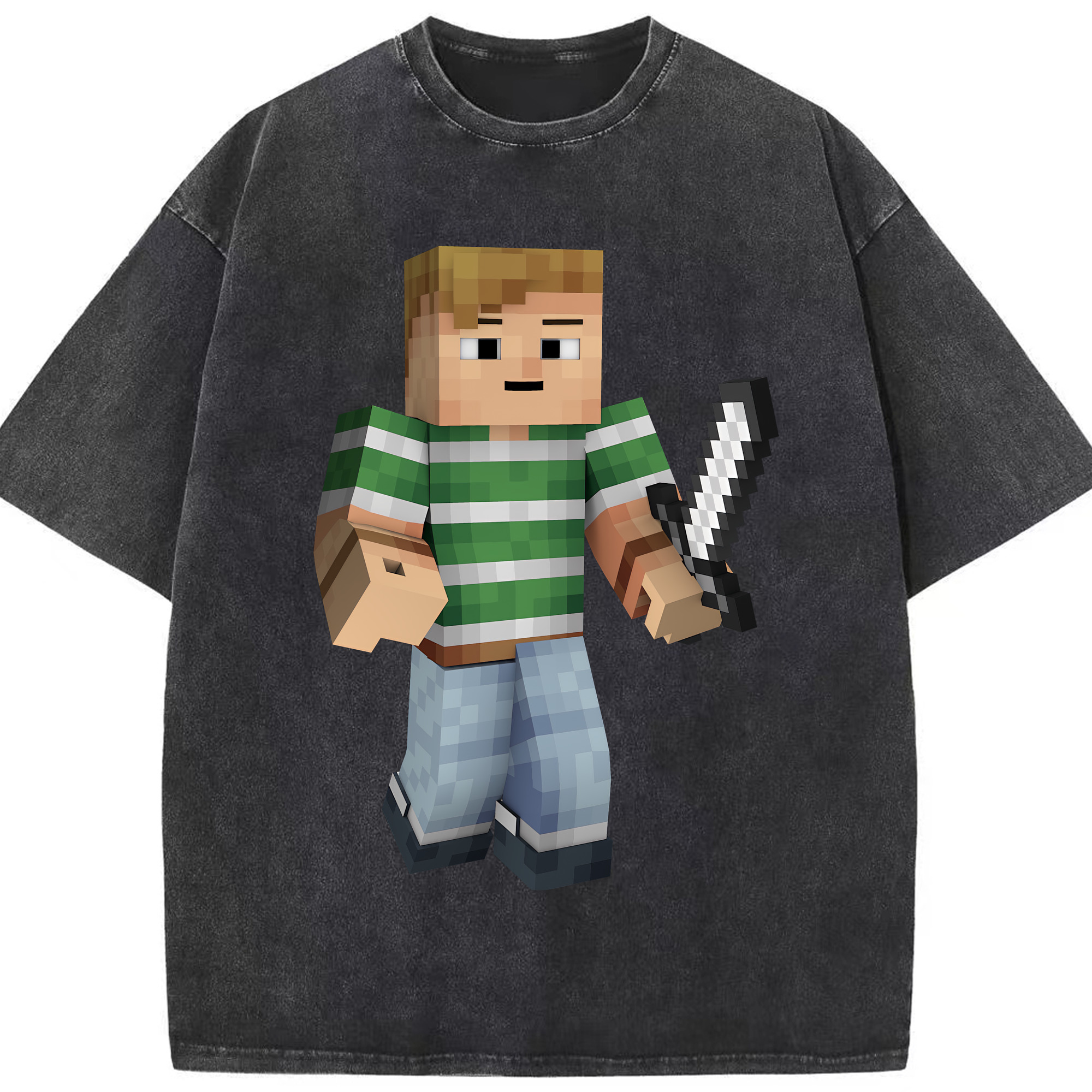 （画像用） マインクラフト ブロックの世界 Minecraft MC Block world 綿100% ヴィンテージ風 半袖Tシャツ（フロントプリント）