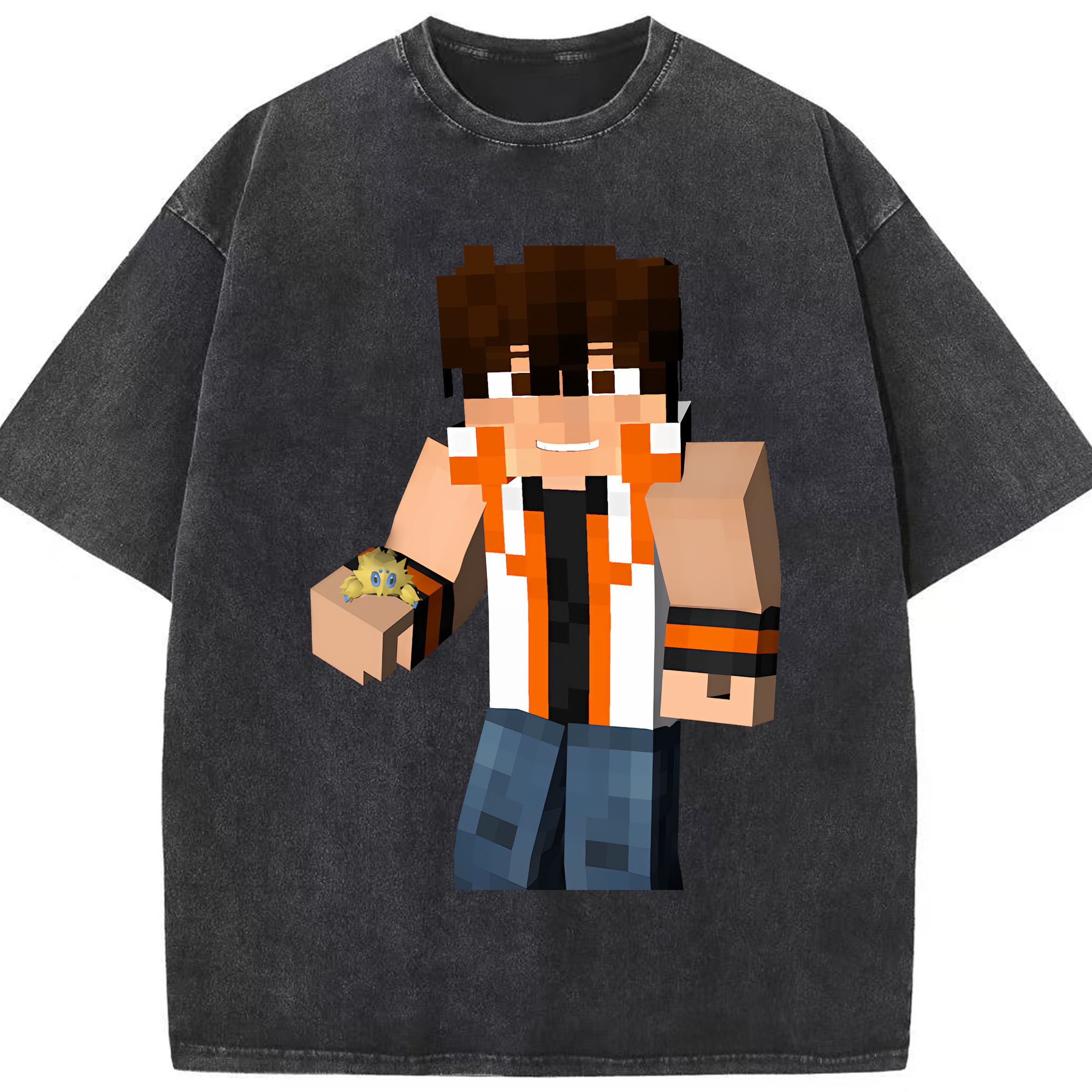 （画像用） マインクラフト ブロックの世界 Minecraft MC Block world 綿100% ヴィンテージ風 半袖Tシャツ（フロントプリント）