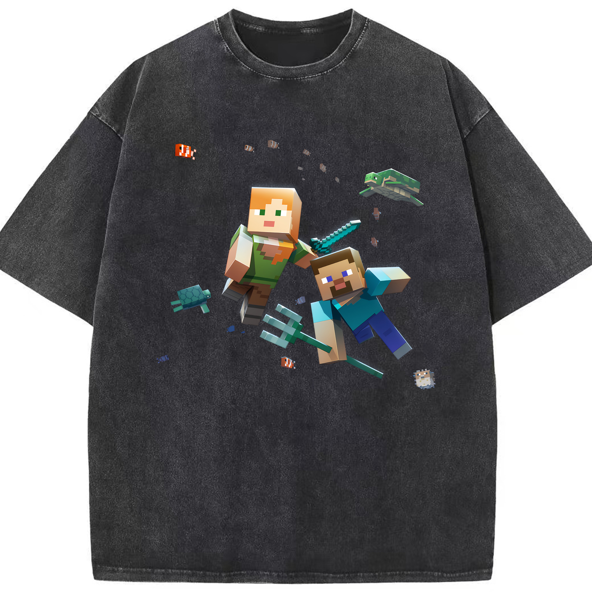 （画像用） マインクラフト ブロックの世界 Minecraft MC Block world 綿100% ヴィンテージ風 半袖Tシャツ（フロントプリント）