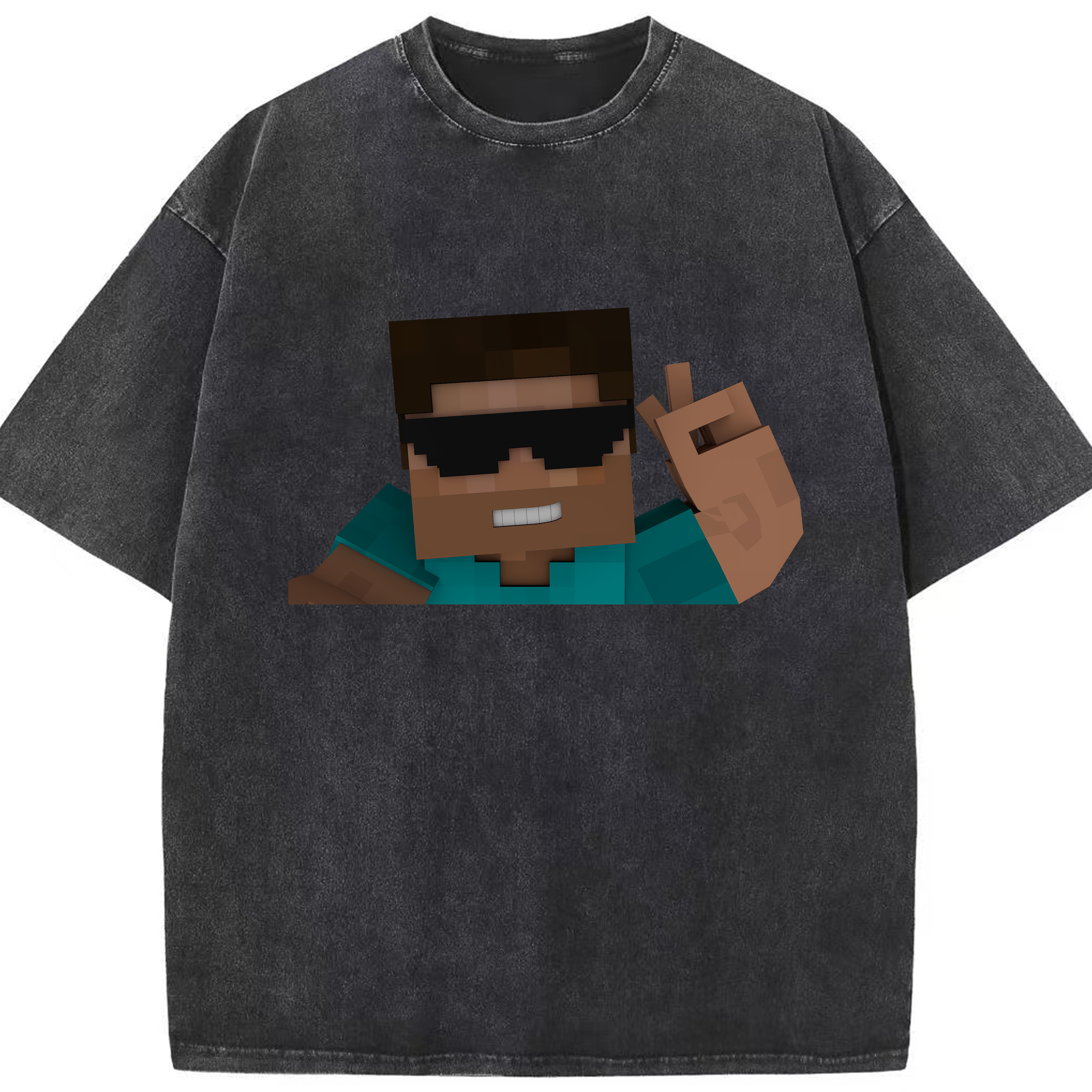 （画像用） マインクラフト ブロックの世界 Minecraft MC Block world 綿100% ヴィンテージ風 半袖Tシャツ（フロントプリント）