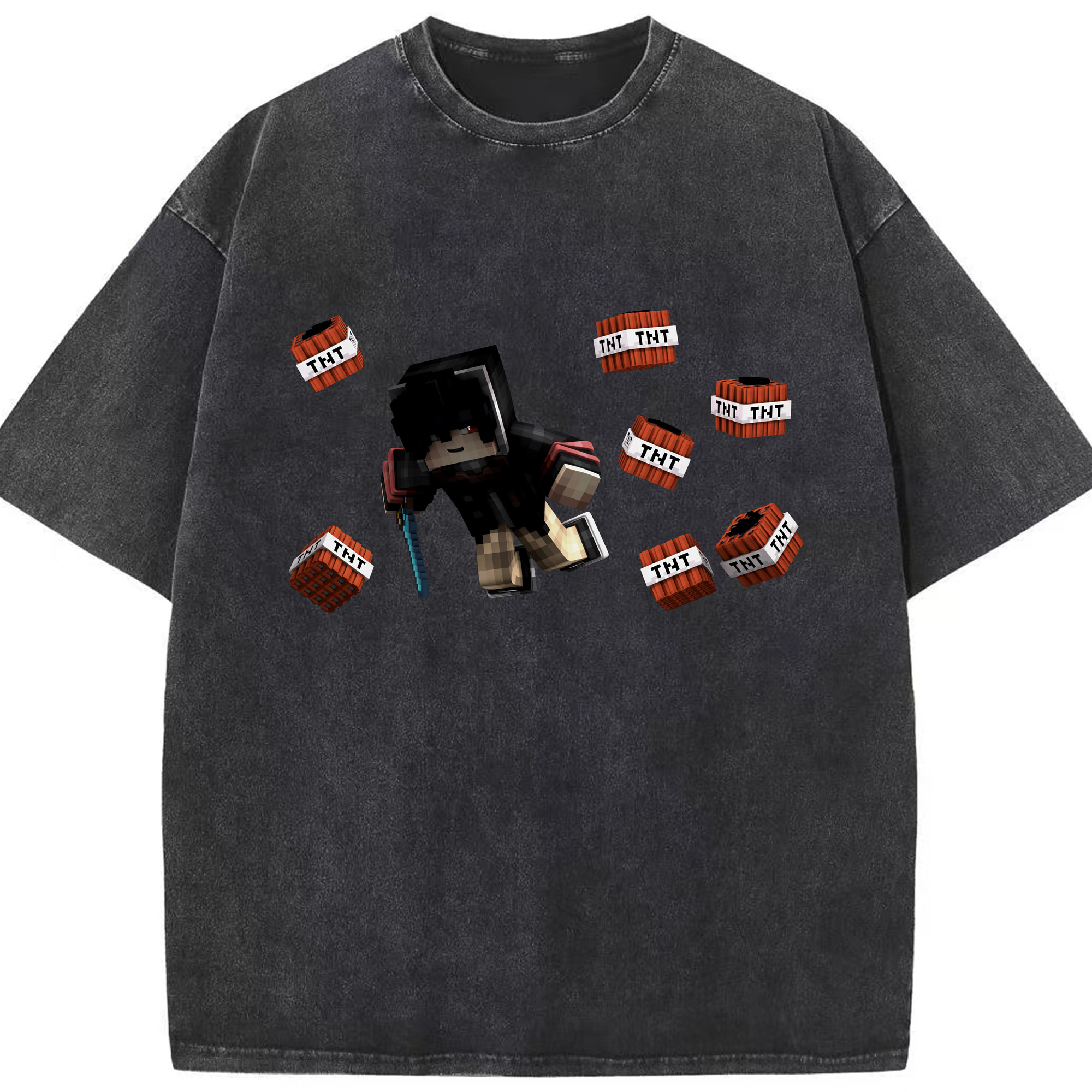 （画像用） マインクラフト ブロックの世界 Minecraft MC Block world 綿100% ヴィンテージ風 半袖Tシャツ（フロントプリント）