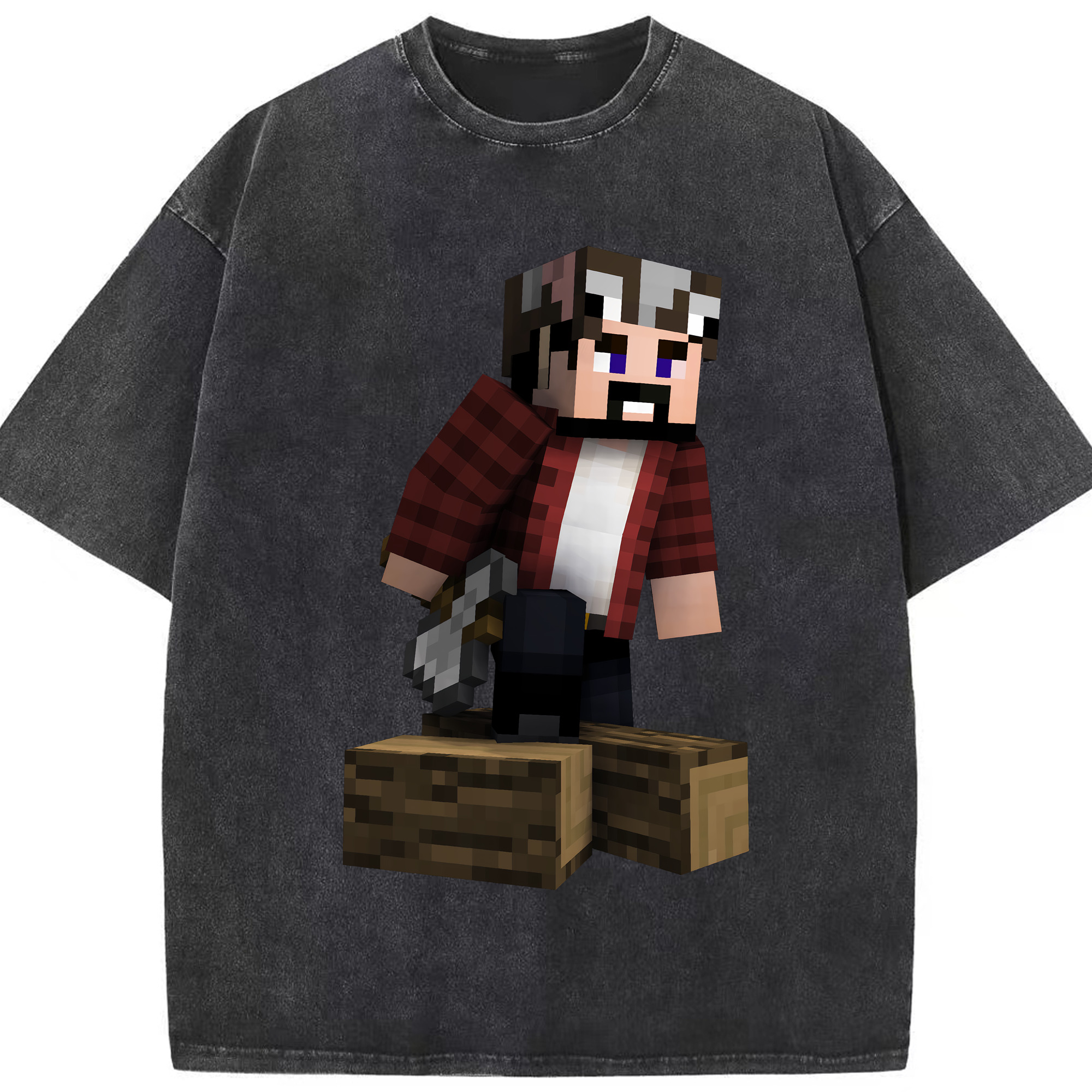 （画像用） マインクラフト ブロックの世界 Minecraft MC Block world 綿100% ヴィンテージ風 半袖Tシャツ（フロントプリント）